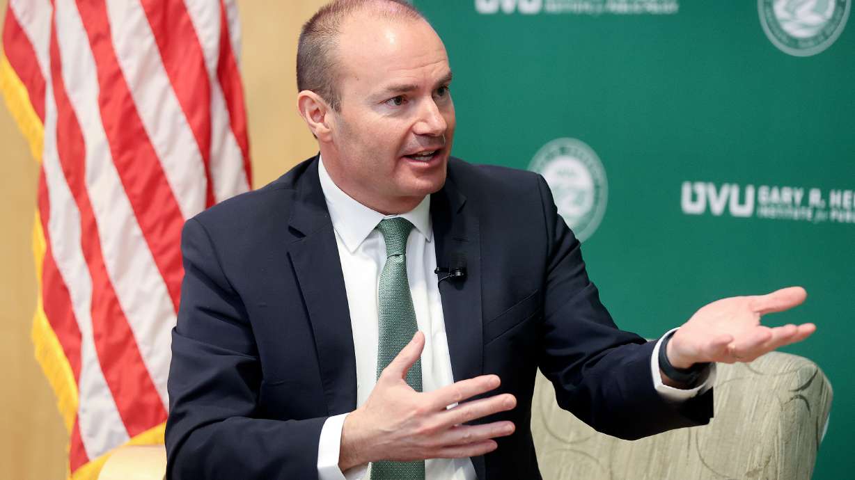 Sen. Mike Lee, R-Utah, at Utah Valley University on Feb. 20, 2024. Private citizens could be granted authority to seize property from drug cartels under a constitutional provision not used in more than 200 years, thanks to a new bill Lee introduced Thursday.