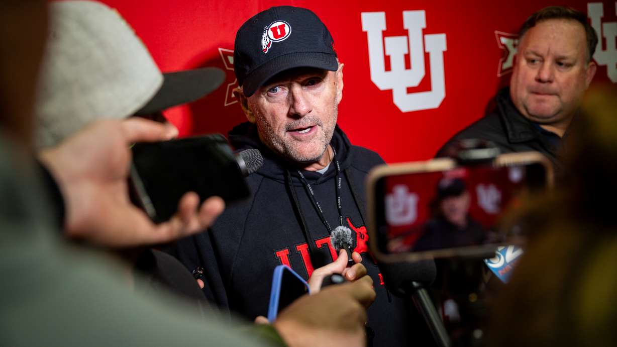 Utah Utes head football coach Kyle Whittingham speaks to the media during post-practice media availability at the Spence Eccles Field House in Salt Lake City on Thursday, Dec. 18, 2025.