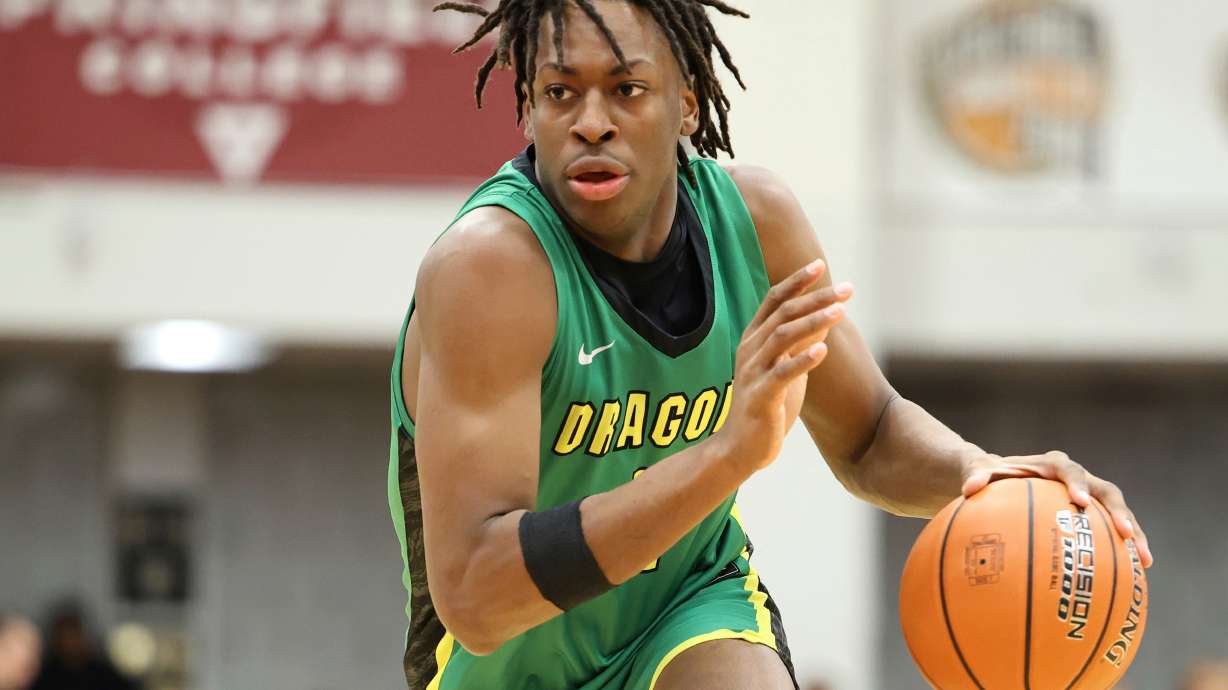 FILE - Marcus Allen in action as he plays for the AZ Compass Prep against IMG Academy during a high school basketball game at the Hoophall Classic, Jan. 16, 2023, in Springfield, MA.