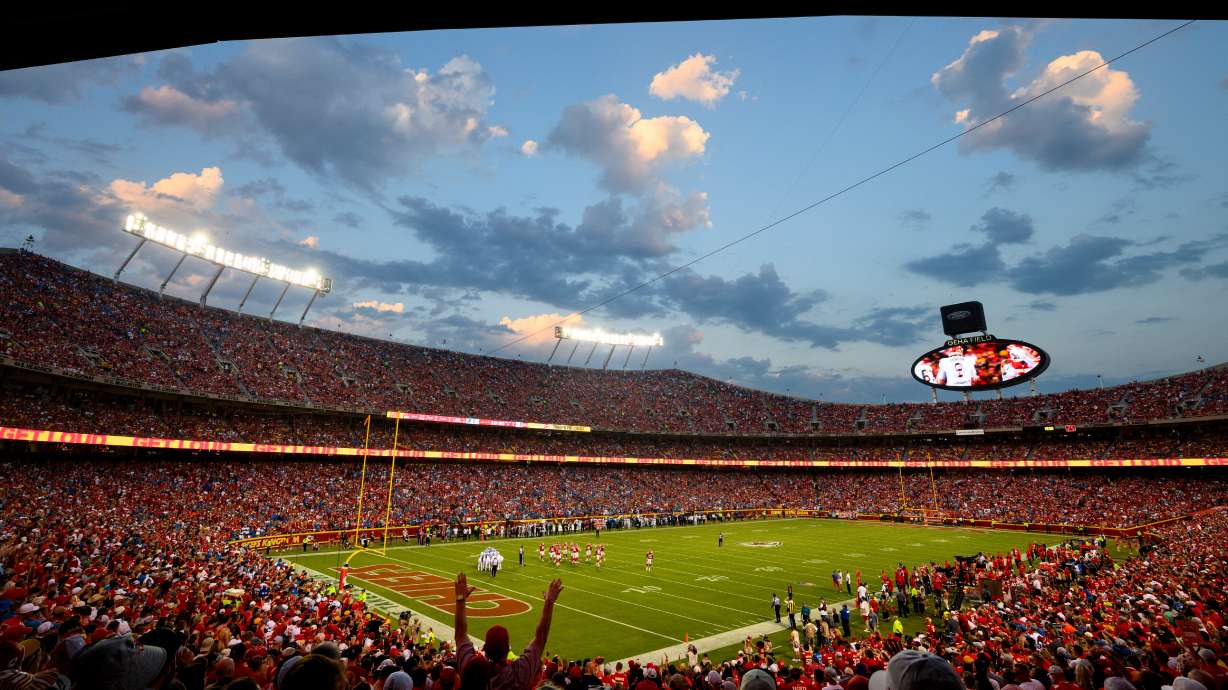 FILE - A general overall interior view of GEHA Field at Arrowhead Stadium during the first half of an NFL football game between the Kansas City Chiefs and the Detroit Lions, Thursday, Sept. 7, 2023 in Kansas City, Mo.