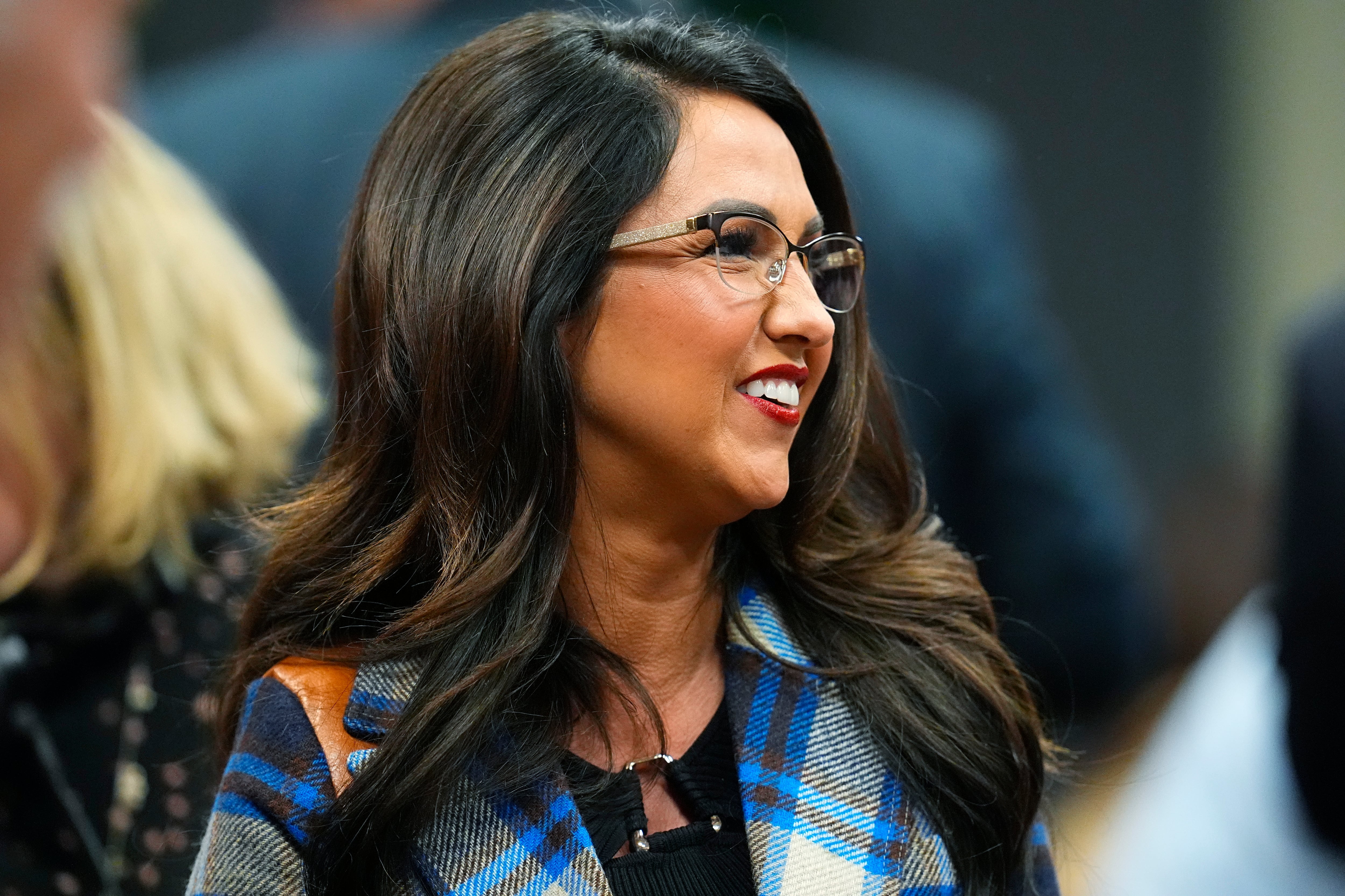 U.S. Rep. Lauren Boebert, R-Colo., talks to attendees before the first Republican primary debate for the 4th Congressional district seat being vacated by Ken Buck Jan. 25, 2024, in Fort Lupton, Colo.