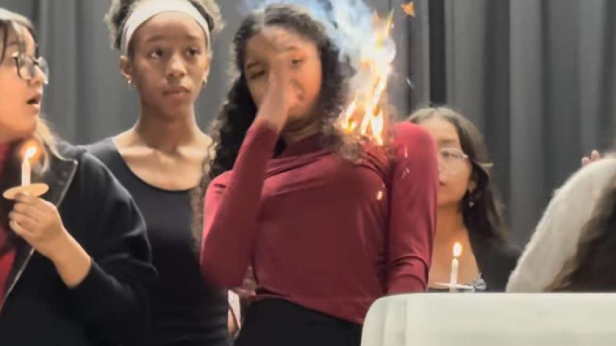 A girl's hair caught on fire in the middle of a National Junior Honor Society induction earlier this week.