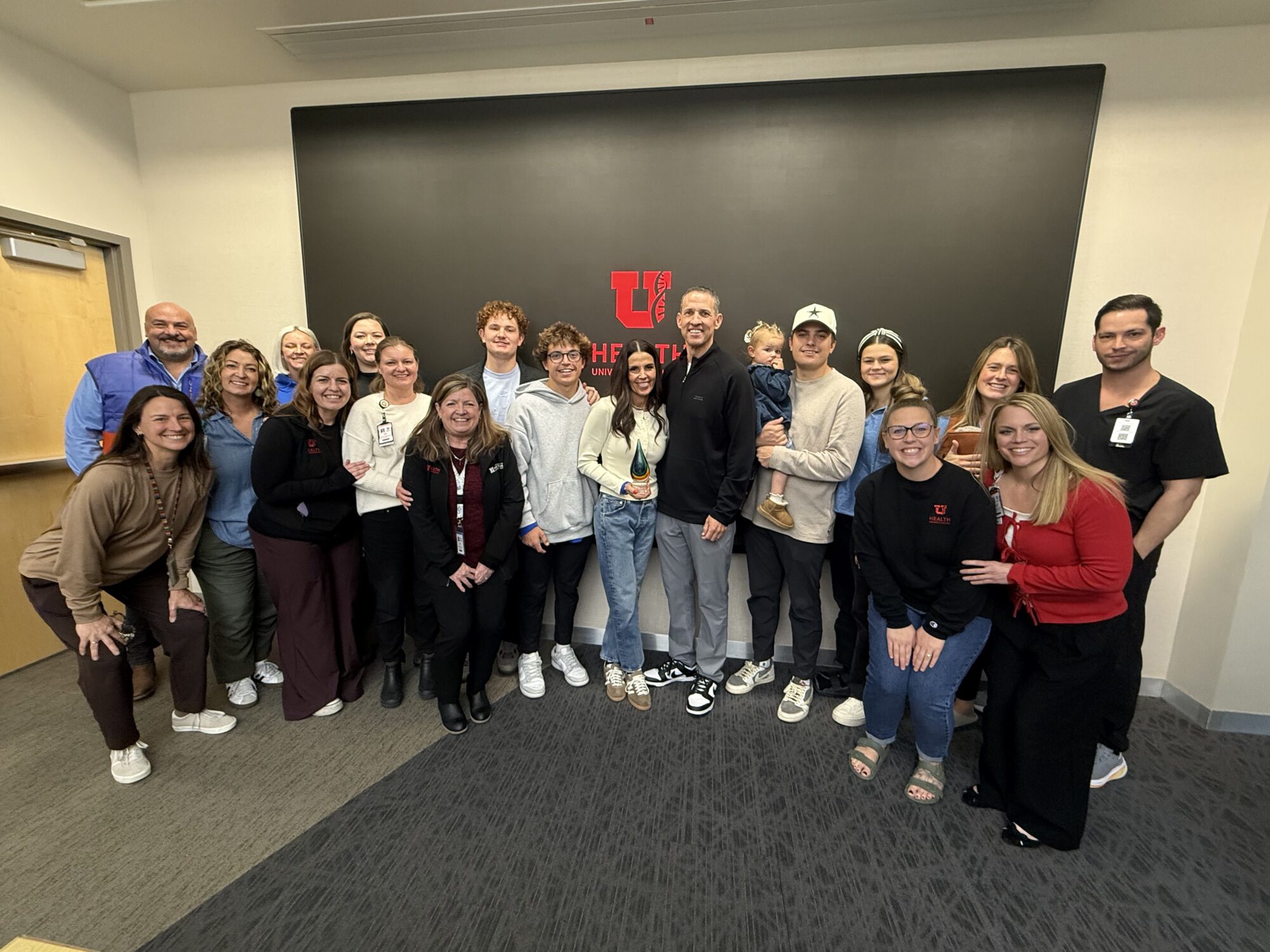 The Hoaldridge family presents a donation to University of Utah Burn Center team members, Friday. Since daughter Baylee’s passing in 2015, the Hoaldridge family has donated $1 million to the center.