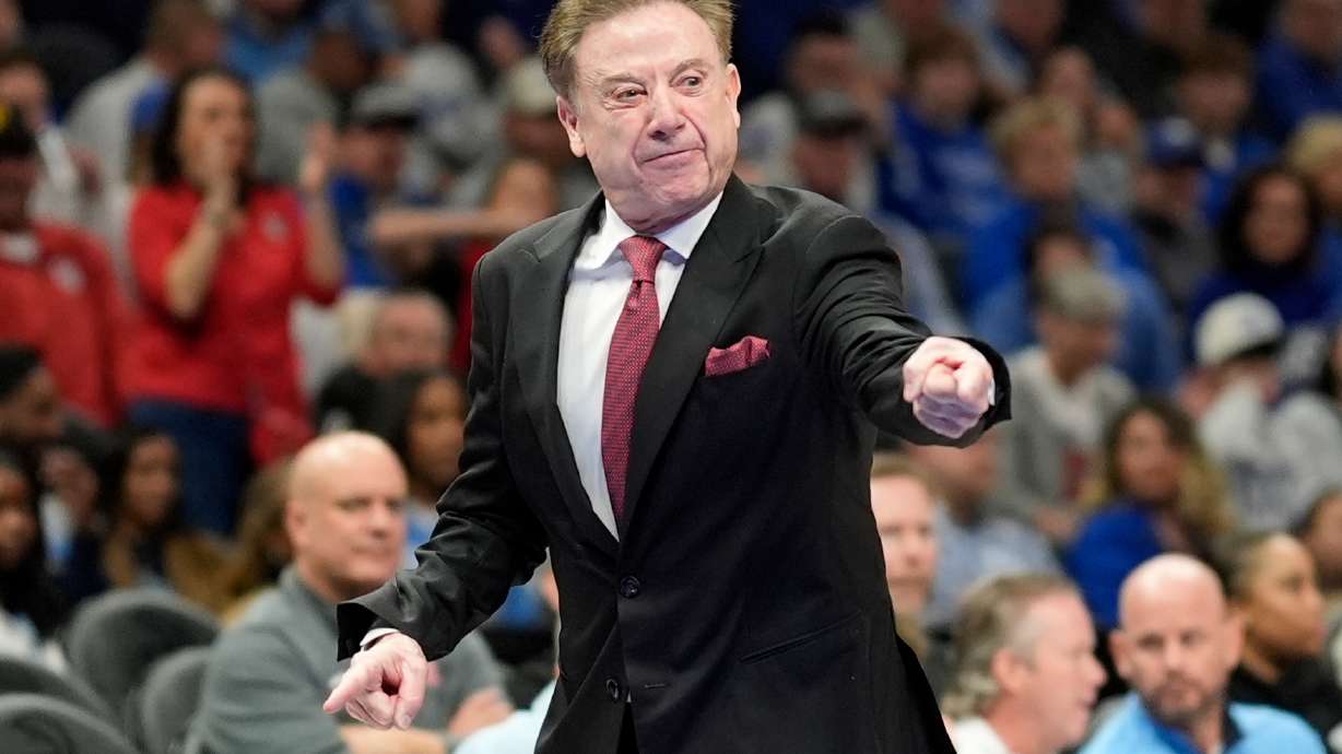 St. John's head coach Rick Pitino speaks during the first half of an NCAA basketball game against Kentucky, Saturday, Dec. 20, 2025, in Atlanta.