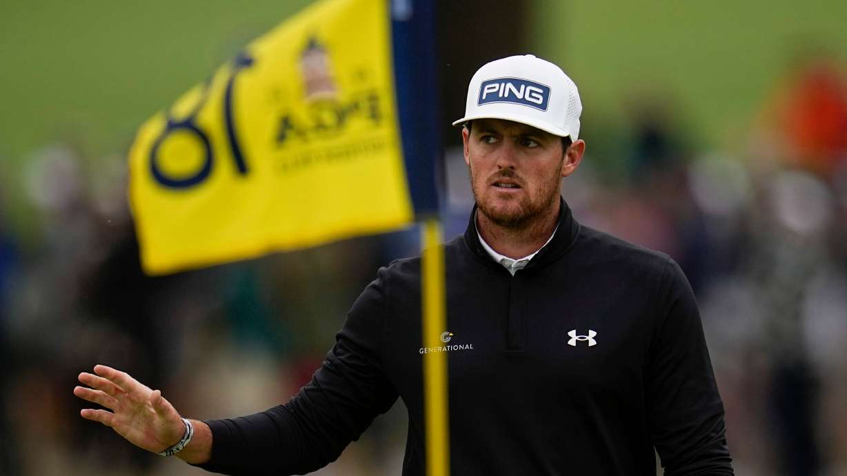 FILE - Mito Pereira, of Chile, waves after making a putt on the 18th hole during the third round of the PGA Championship golf tournament at Southern Hills Country Club, Saturday, May 21, 2022, in Tulsa, Okla.