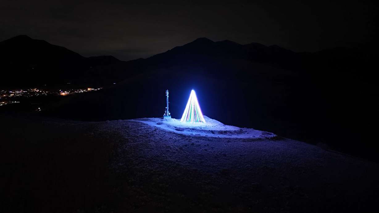 An aerial photo taken on Dec. 14 shows the Christmas tree built on Little Mountain in Tooele. The holiday staple has been a part of the Tooele County community since 1979. Search and rescue crews have built it each year since the early 1980s.