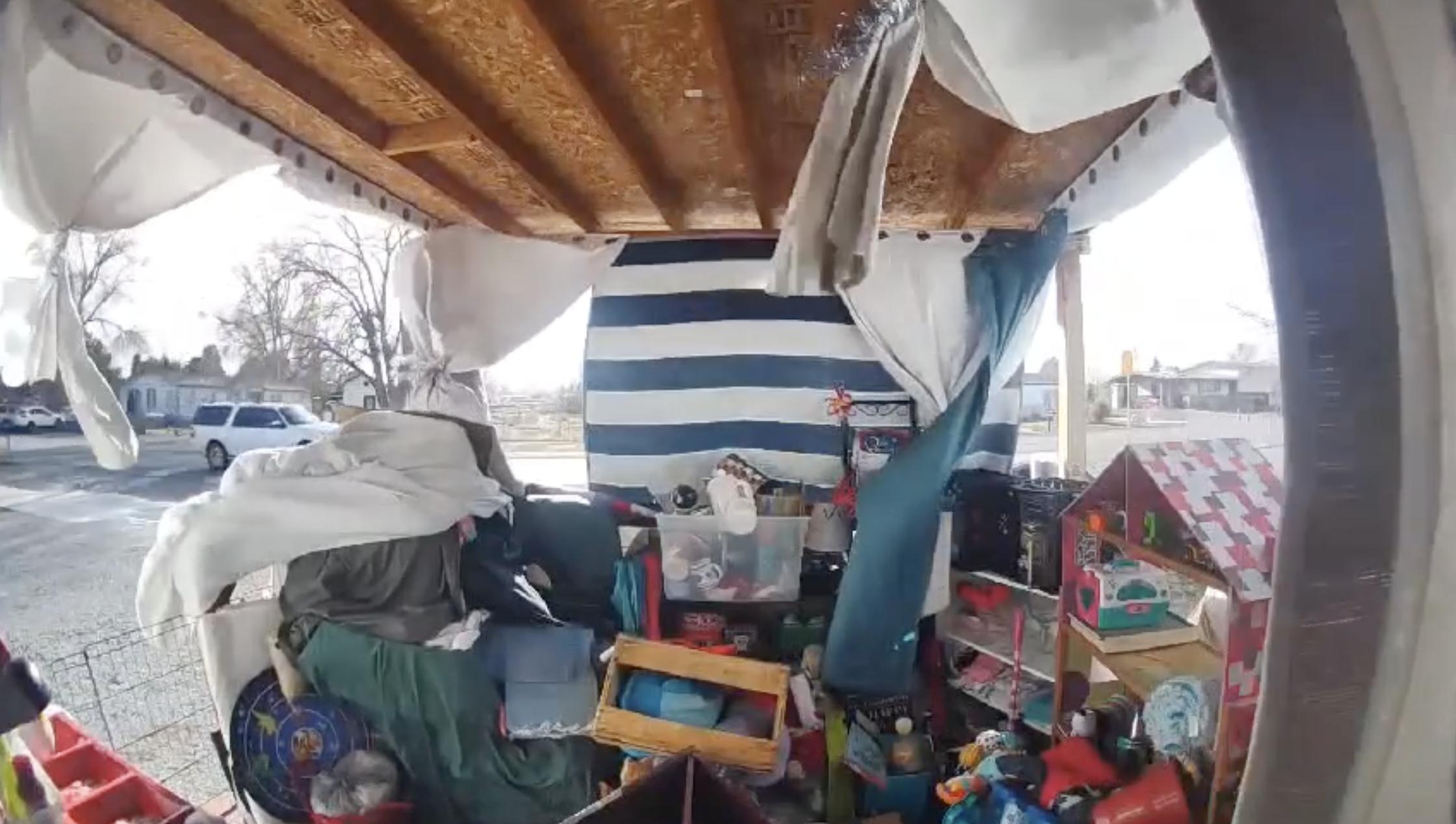 A screenshot from ring camera footage shows wind blowing in Grantsville where the Porch of Hope Food Pantry is located on Dec. 17.