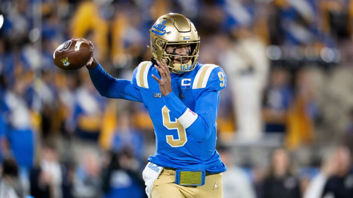UCLA quarterback Nico Iamaleava throws a pass during the first half of an NCAA college football game against Washington, Saturday, Nov. 22, 2025, in Pasadena, Calif.