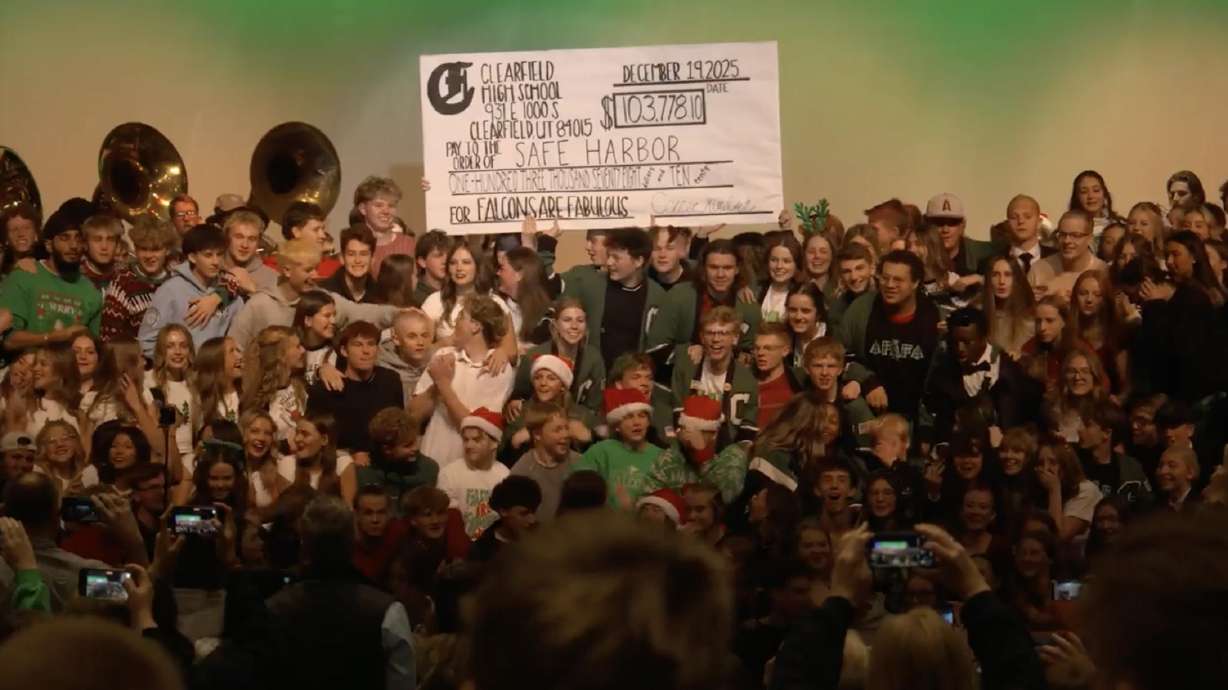 Students at Clearfield High School raised over $103,000 for Safe Harbor Crisis Center to boost security measures for its Layton facility on Friday, Dec. 19.