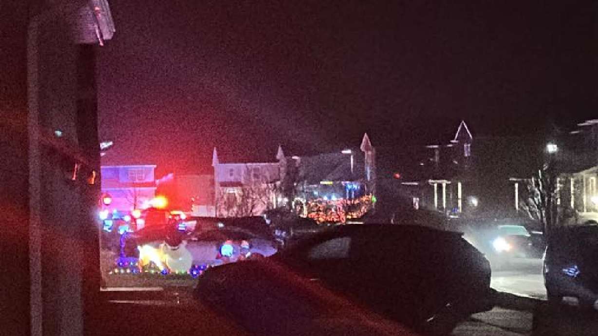 Police cars in Eagle Mountain on Tuesday following a shooting incident where someone was flown to the hospital.