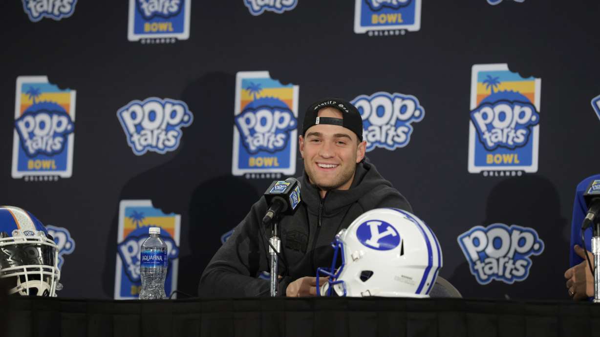 BYU wide receiver Chase Roberts during coordinators' press conference before the Pop-Tarts Bowl, Wednedsay, Dec. 24, 2025 in Orlando, Florida.