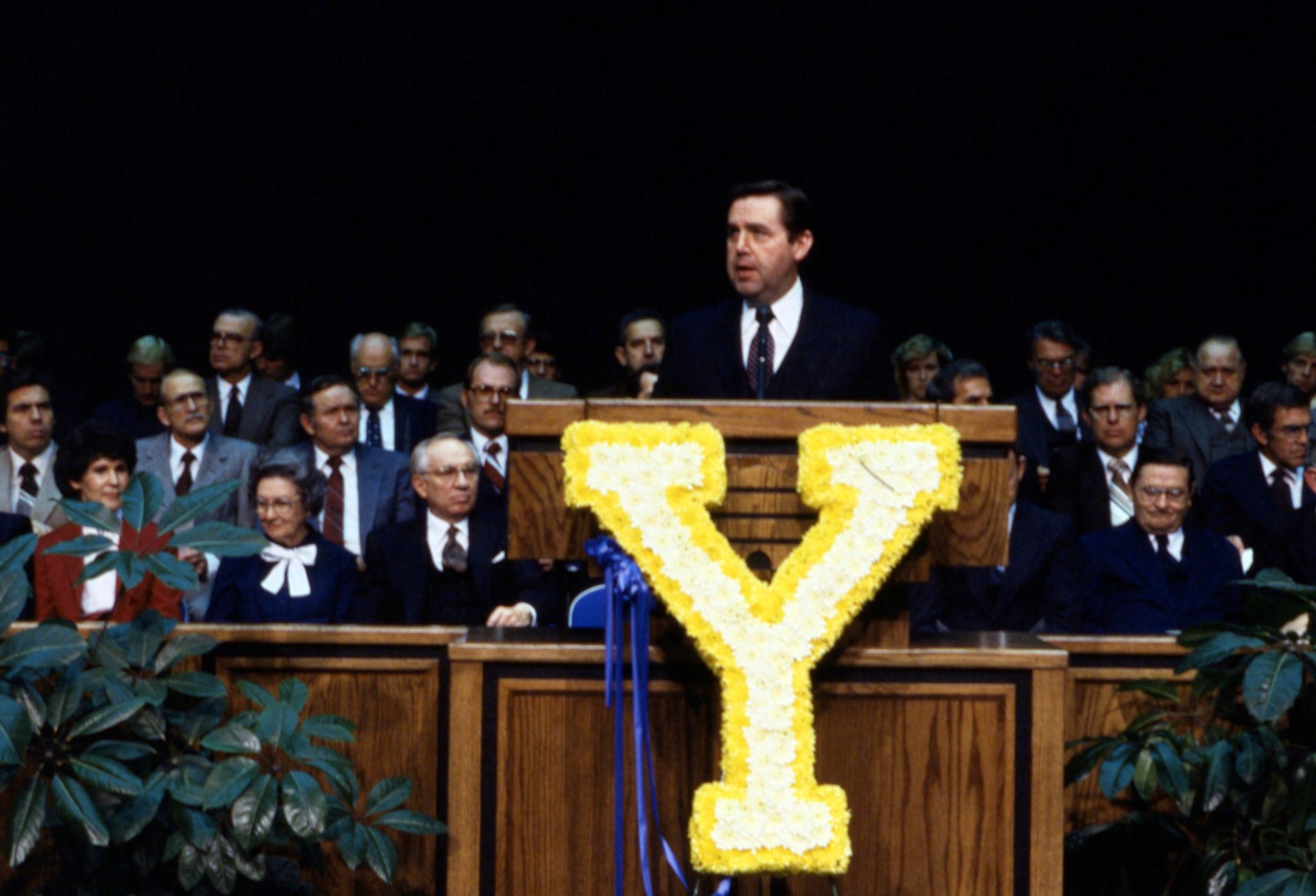 Jeffrey R. Holland speaks at Brigham Young University where he served as university president from 1980 to 1989.