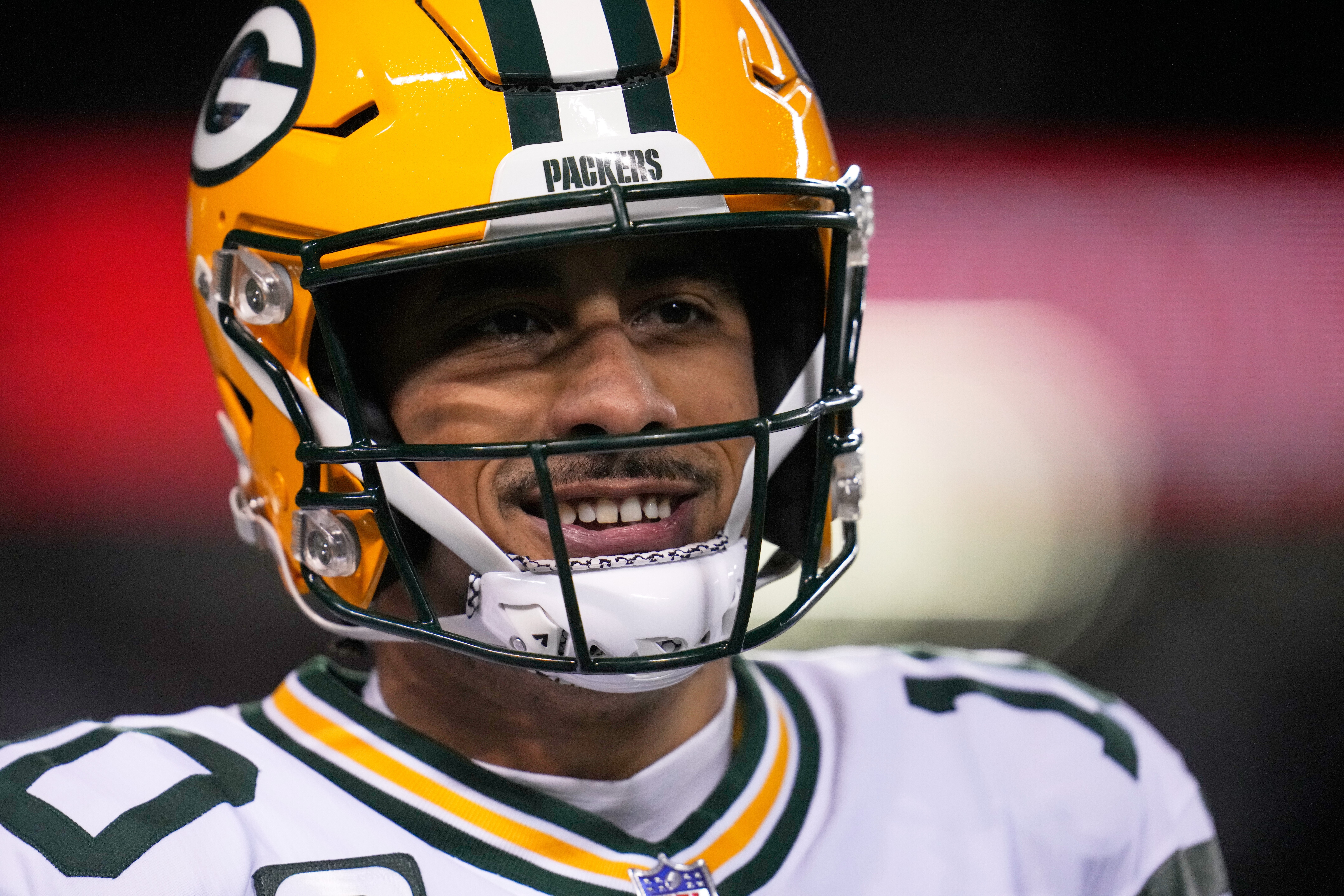 Green Bay Packers' Jordan Love warms up before an NFL football game against the Chicago Bears Saturday, Dec. 20, 2025, in Chicago.