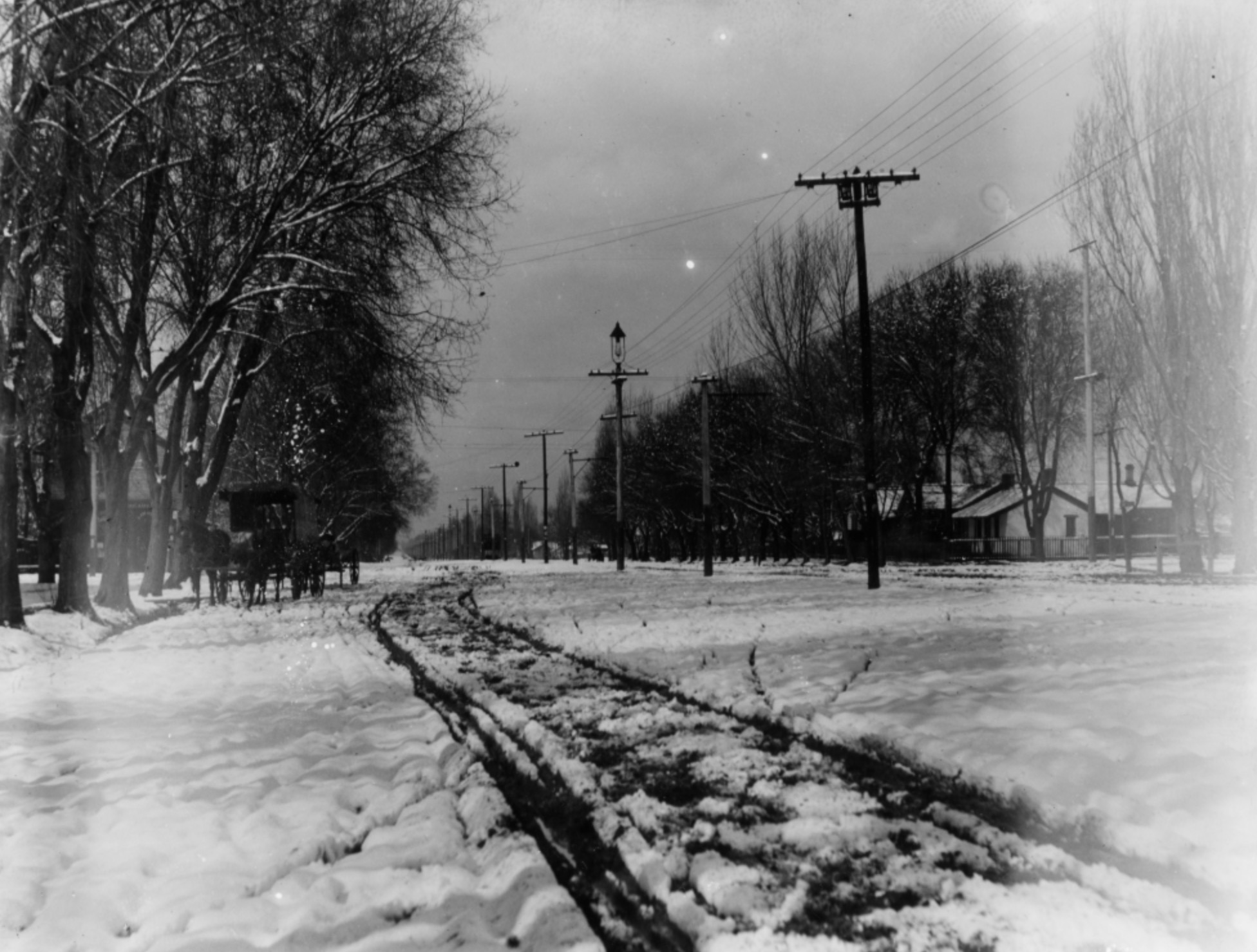 Snow on South Temple in Salt Lake City is pictured sometime between 1890 and 1900.