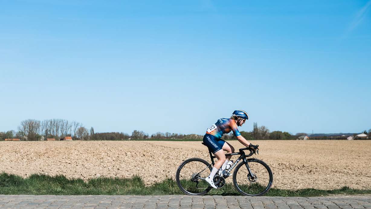Natalie Quinn, an American professional cyclist from Utah, races in The Tour of Flanders on April 6, 2025, in Flanders, Belgium.