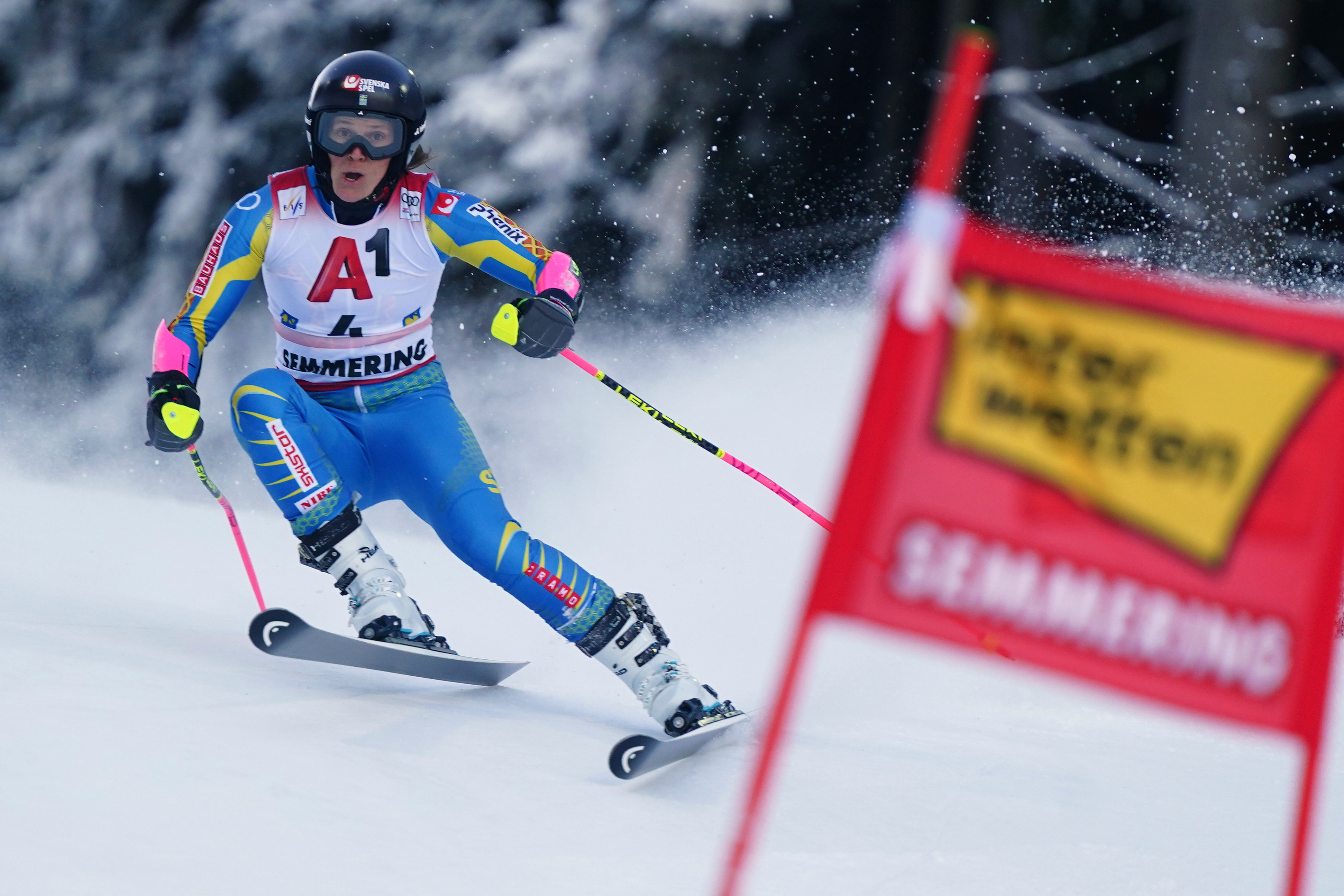 Sweden's Sara Hector competes during an alpine ski, women's World Cup giant slalom, in Semmering, Austria, Saturday, Dec. 27, 2025.