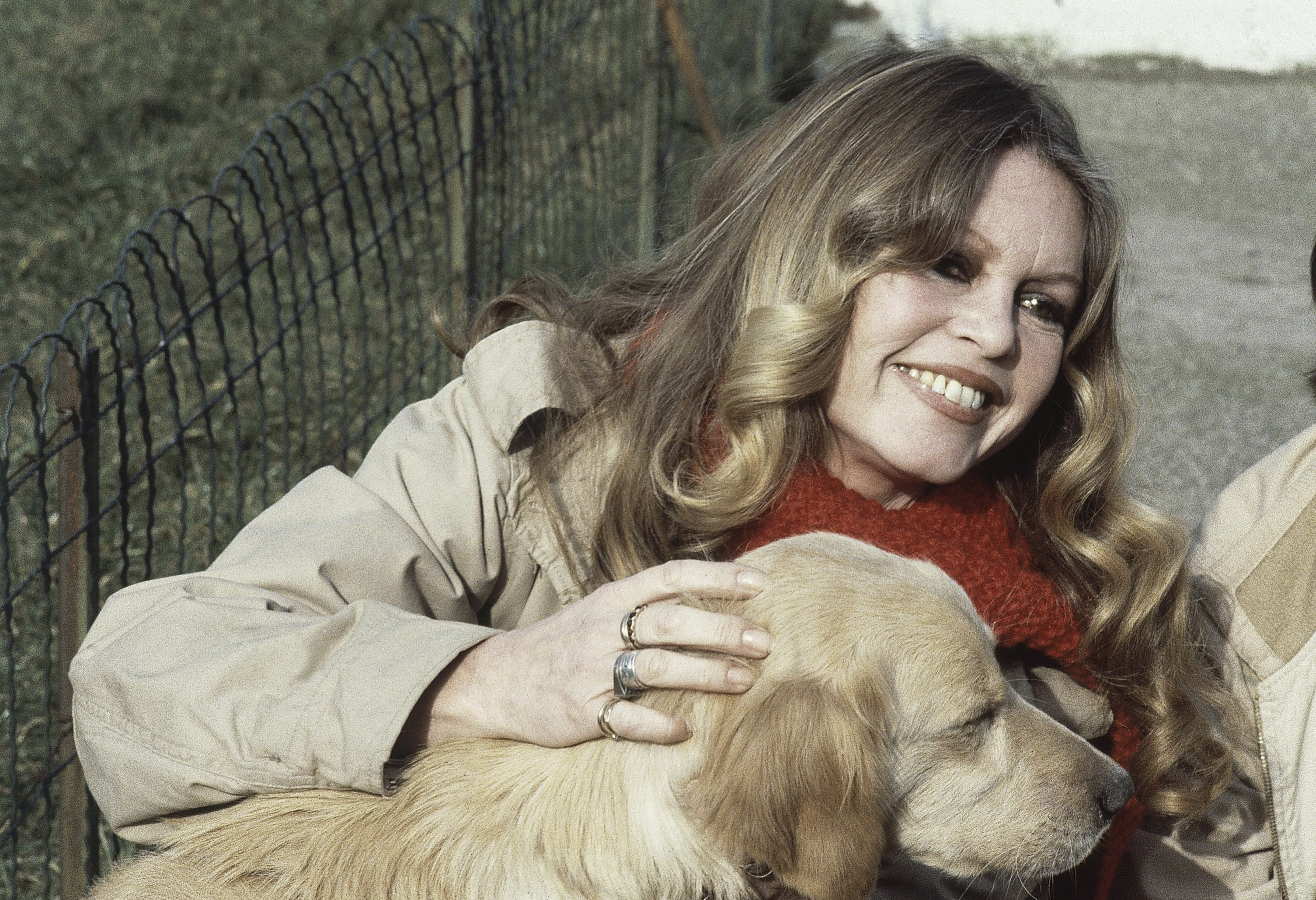French Actress Brigitte Bardot with a dog in the Gennevilliers, Paris, while supporting the French animal protection society operation, Feb. 10, 1982.