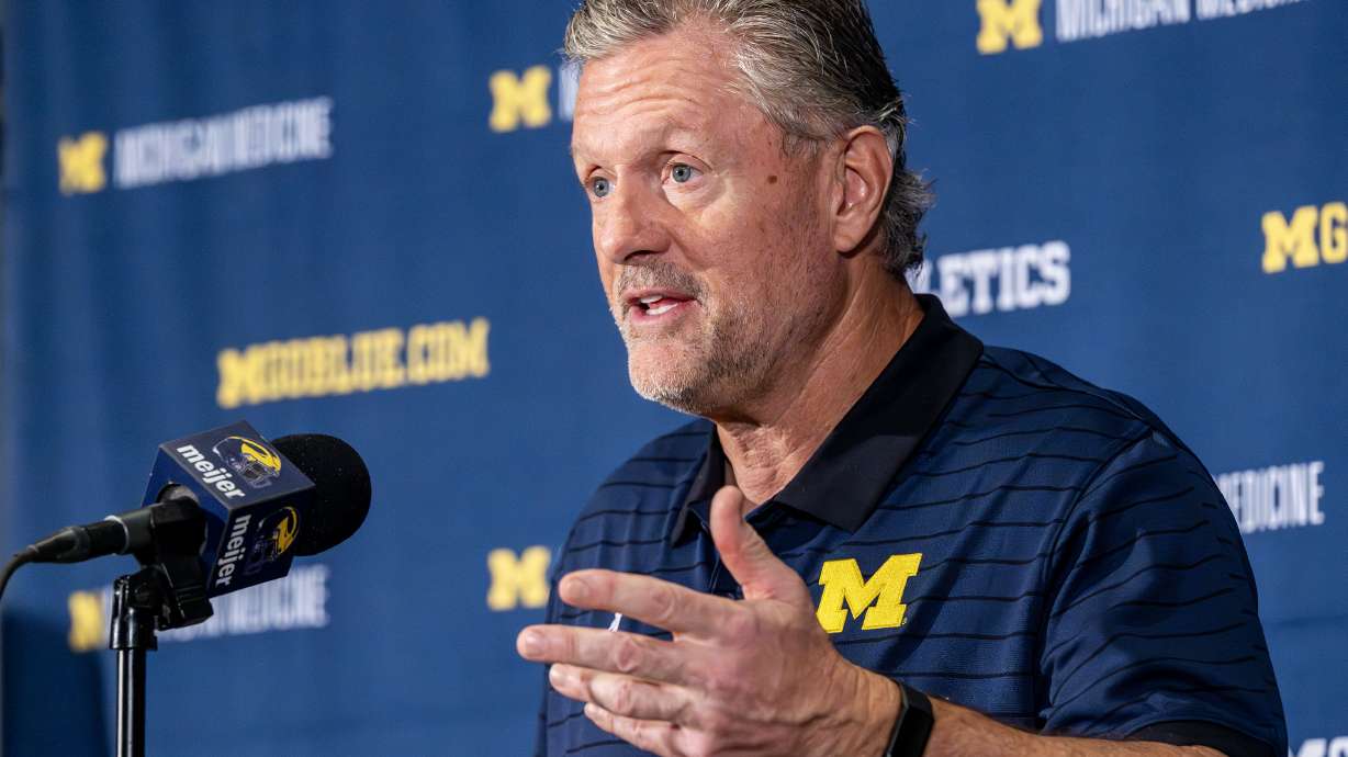 Former University of Utah Head Football Coach Kyle Whittingham speaks after being introduced as the new Michigan Head Football Coach during a press conference at the Hyatt Regency in Orlando, Florida, on Sunday, Dec. 28, 2025.