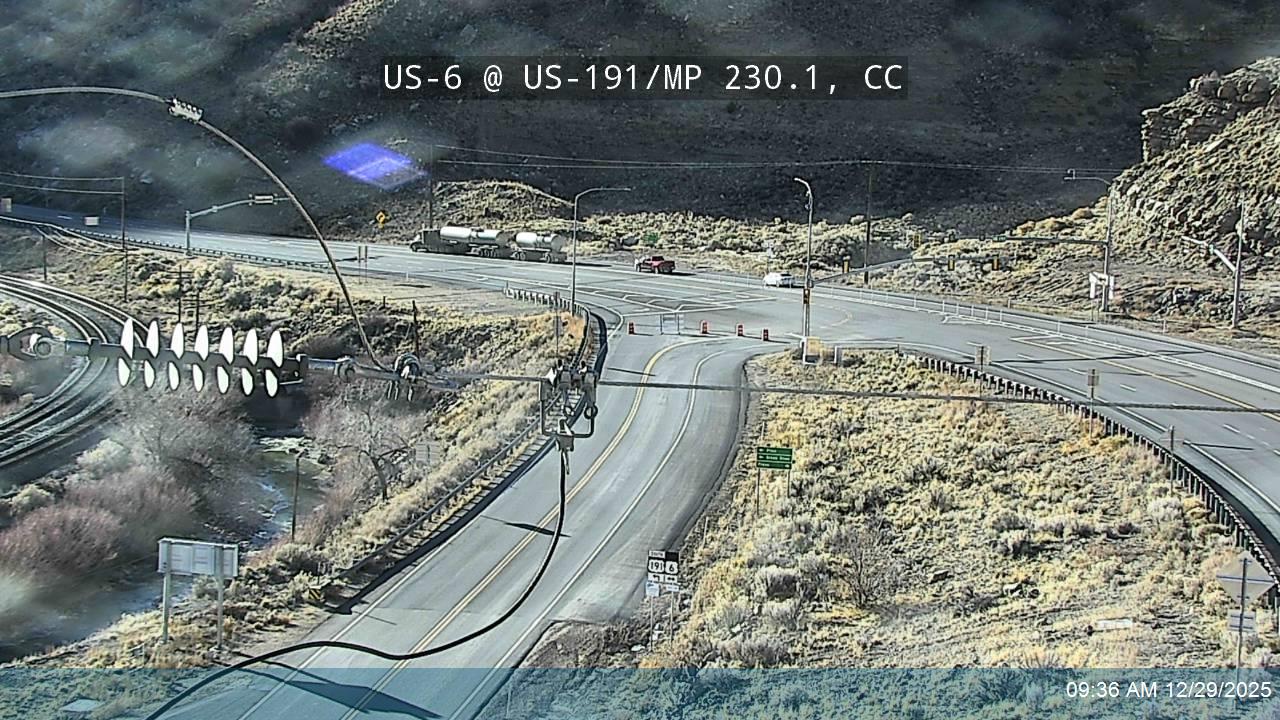 U.S. 191 near Castle Gate, Carbon County, on Monday. The highway is closed for emergency railroad maintenance.