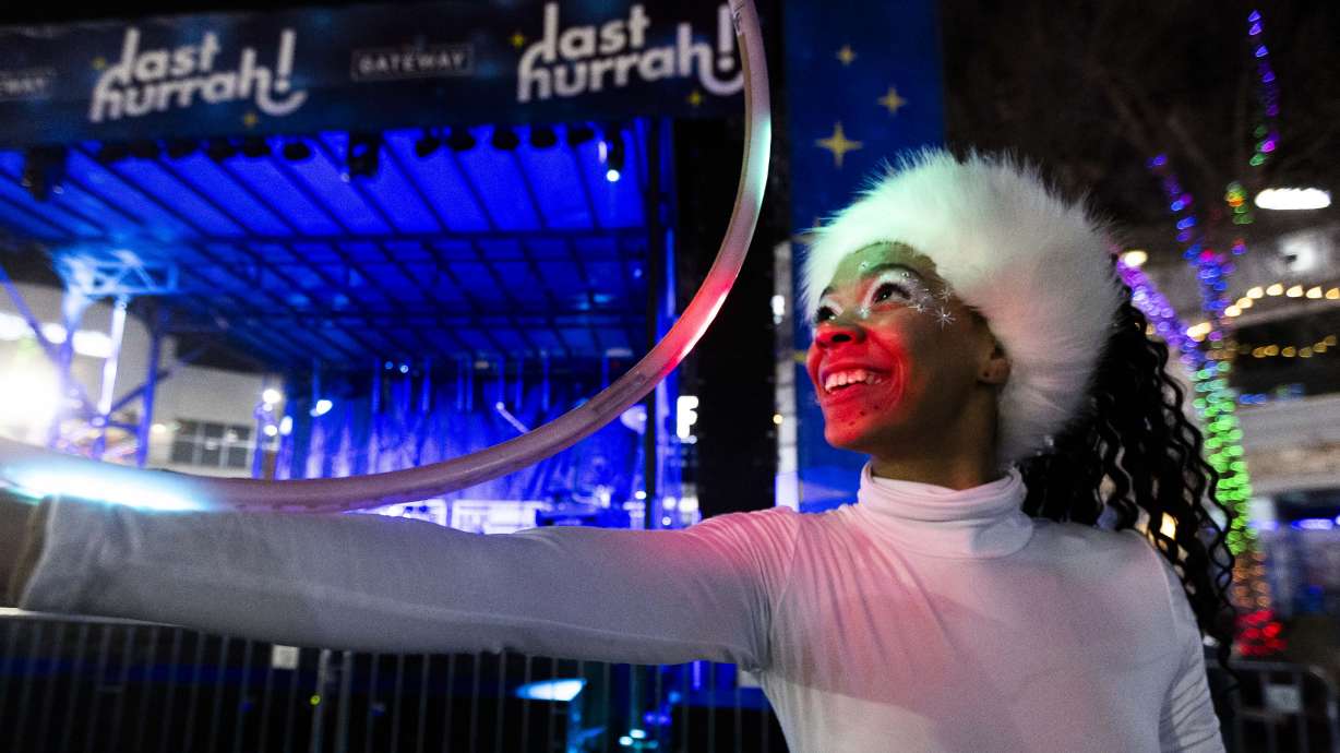 Sierra Champion performs for revelers during Salt Lake City’s downtown New Year’s Eve event, “Last Hurrah 2024!” at The Gateway in Salt Lake City on Dec. 31, 2024.