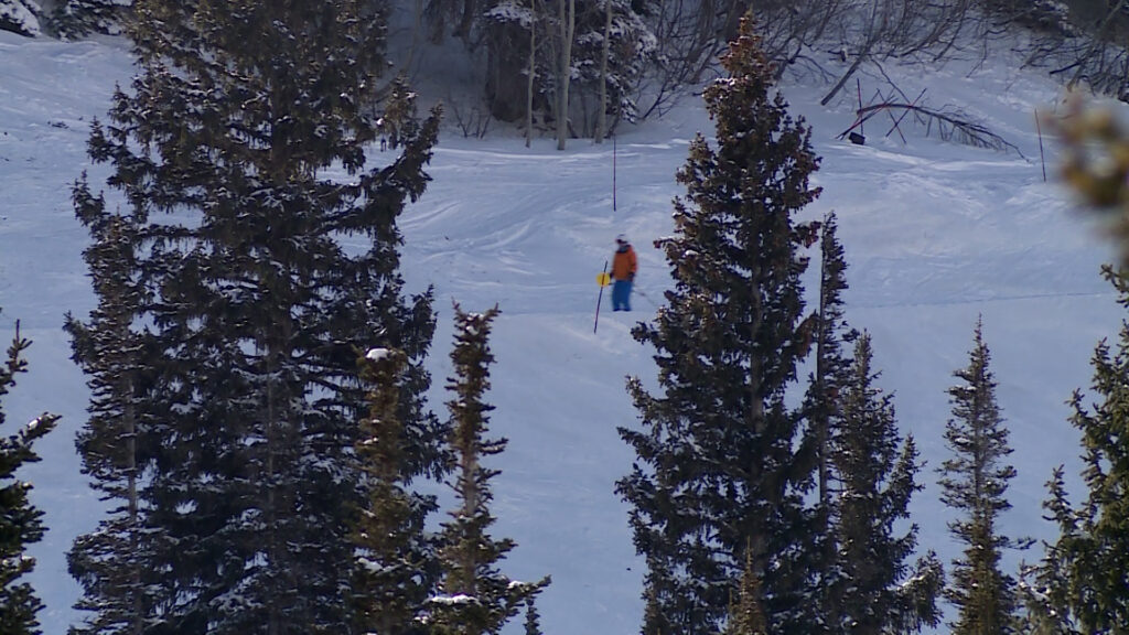 A skier moves across fresh snow at Snowbird Resort on Monday.