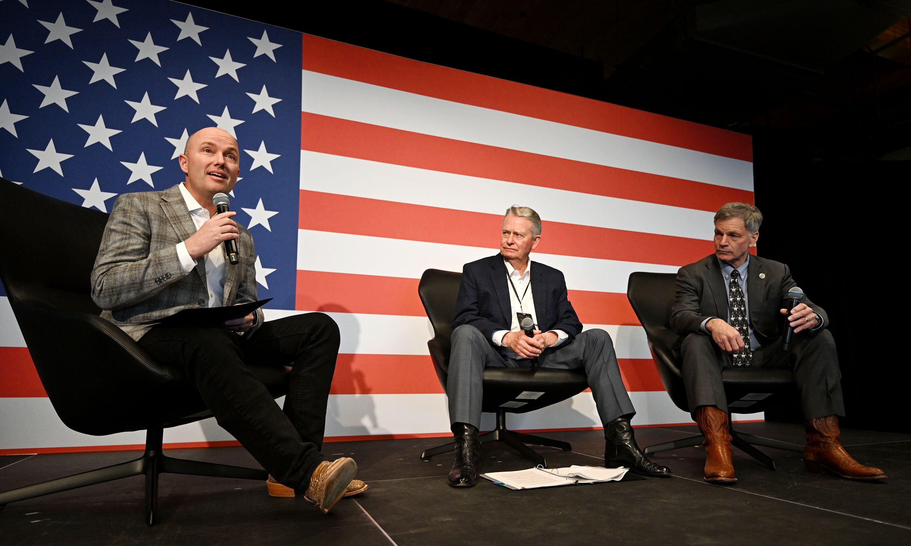 Utah Gov. Spencer Cox convenes the “Built Here” nuclear energy summit in Utah, along with Govs. Brad Little of Idaho and Mark Gordon of Wyoming, to discuss the future of nuclear energy in the region on April 29. Cox has pushed for looser regulations on energy in the West.