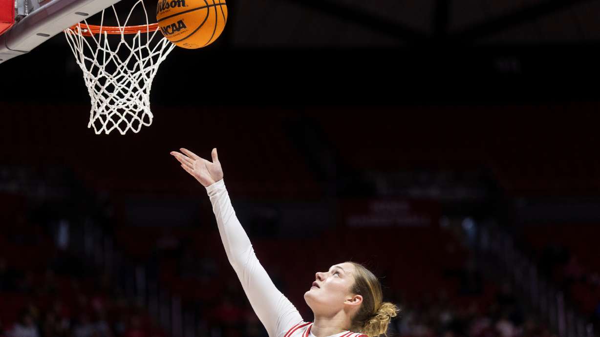 Utah Utes guard Matyson Wilke (23) shoots the ball during a game against the Washington Huskies at the Hunstman Center in Salt Lake City on Saturday, March 2, 2024.