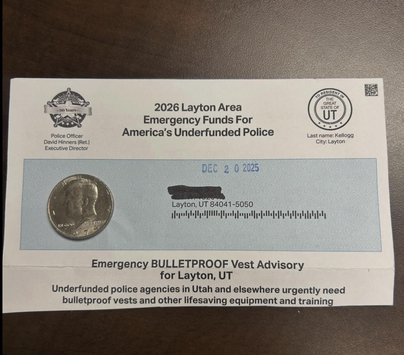 Police in Layton are warning the community after a citizen received a letter, fraudulently soliciting donations.