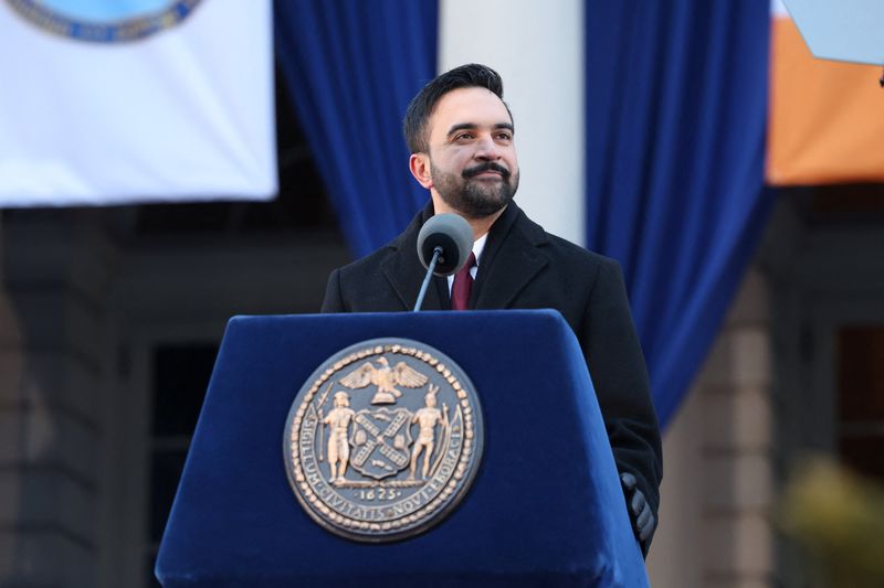 New York City Mayor Zohran Mamdani delivers a speech during his inauguration ceremony in New York City, Thursday. Sen. Bernie Sanders, I-Vt., and Rep. Alexandra Ocasio-Cortez, D-N.Y., also attended.