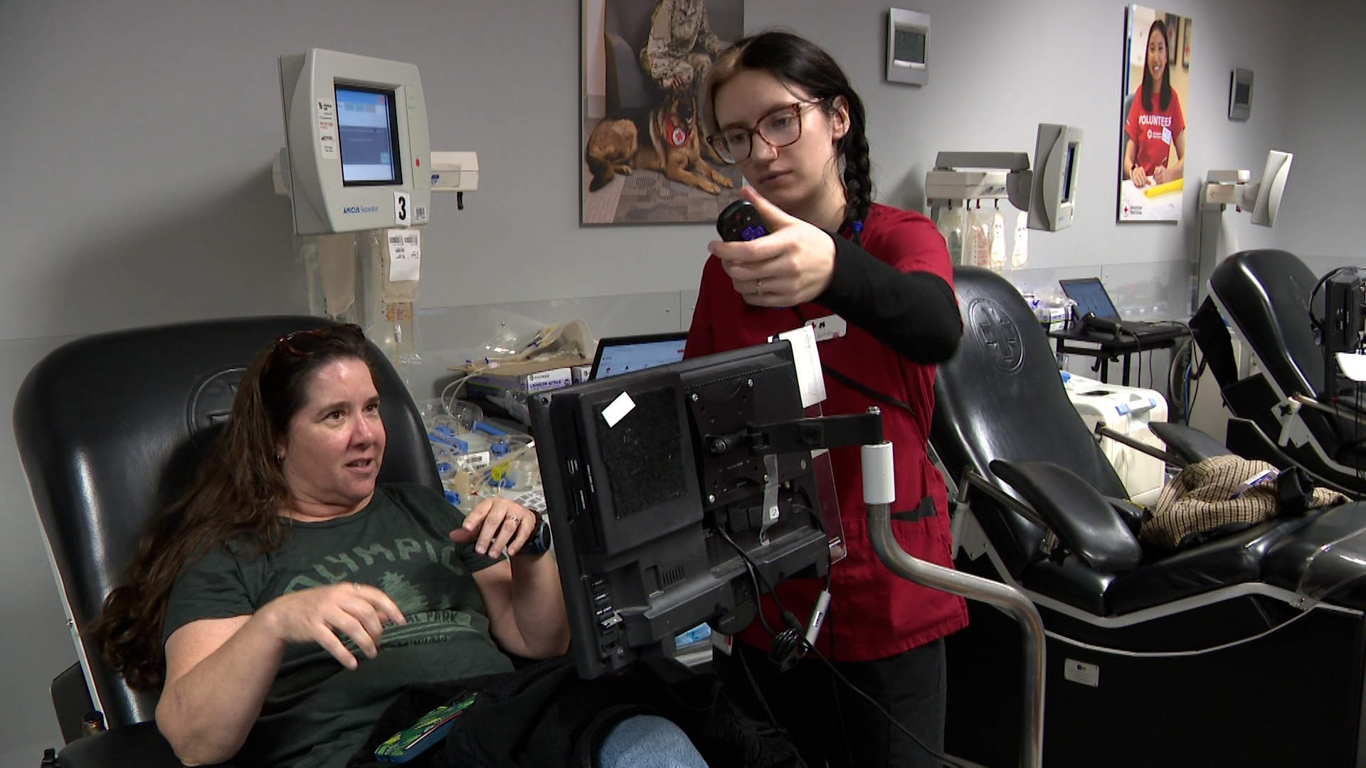 Blood donor Jody Anagnos prepares to donate blood platelets in Murray on Thursday. Anagnos said she's been giving blood for a while.