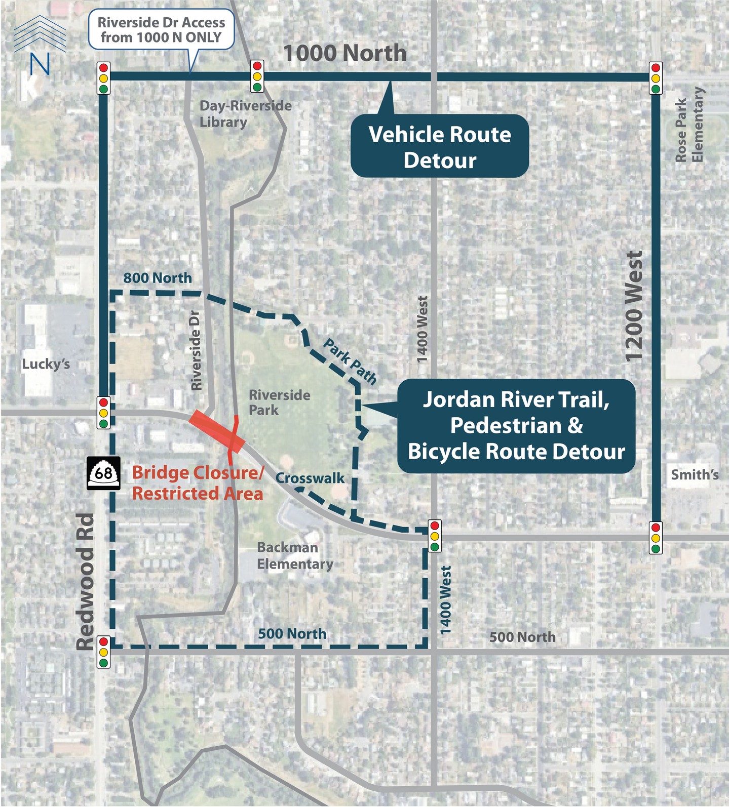 A map of the Jordan River Parkway closure, which could begin as early as Monday and last through the end of May.