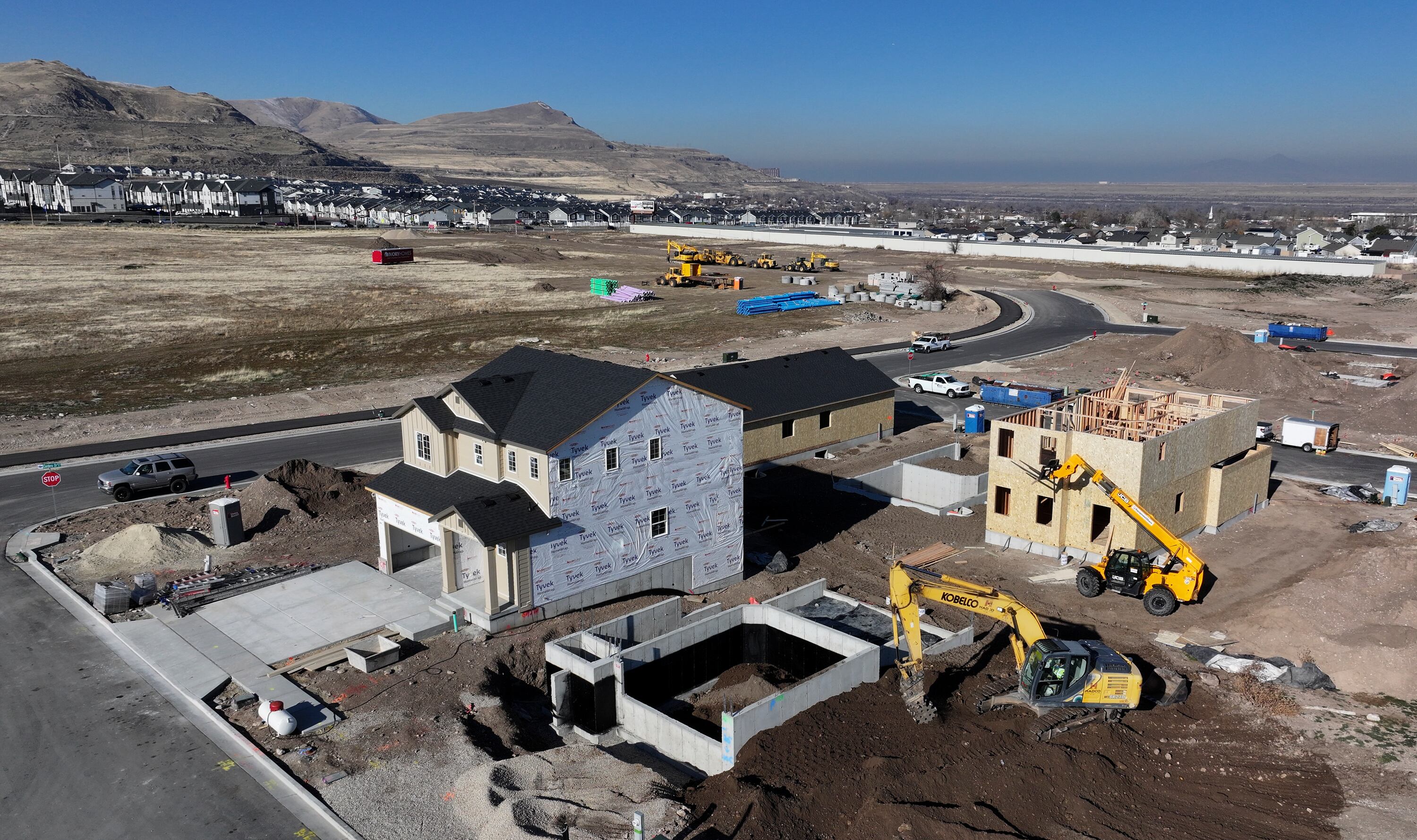 Homes are under construction in the Mahogany Ridge development in Magna. Gov. Spencer Cox is continuing to push for 35,000 starter homes by 2028, with one expert calling it a "stretch goal."