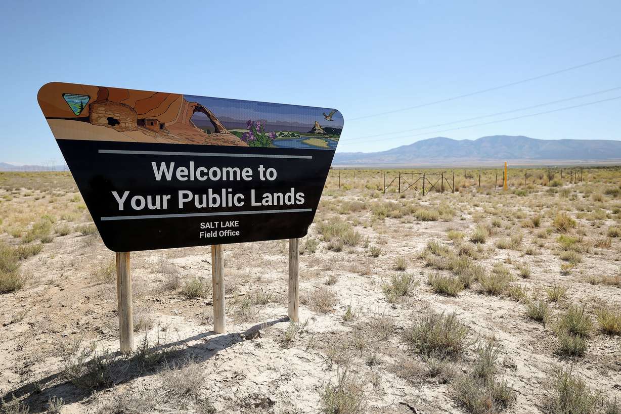 A Bureau of Land Management sign is pictured in Rush Valley in Tooele County on July 7. A coalition was formed recently to promote affordable housing on public lands.