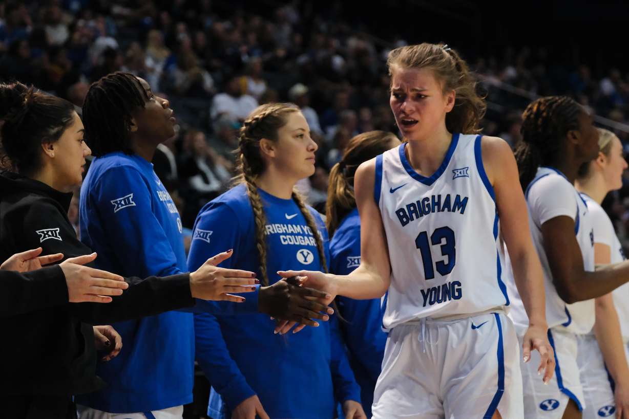 BYU forward Lara Rohkohl checks out of the game during a Big 12 women's basketball game against Arizona State, Saturday, Jan. 3, 2025 at the Marriott Center in Provo, Utah.
