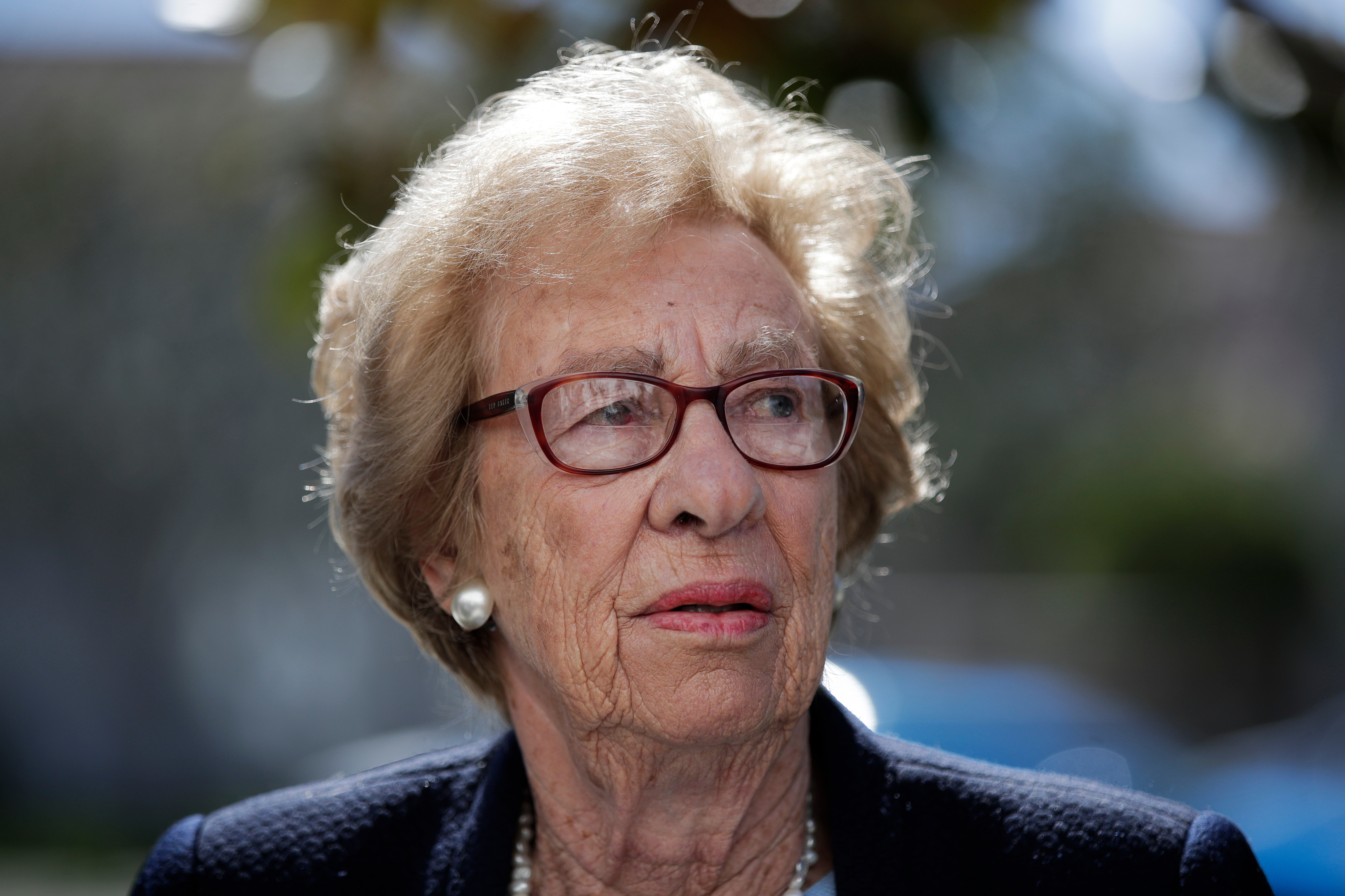 Eva Schloss, the stepsister of Anne Frank and a Holocaust survivor, attends a news conference in Newport Beach, Calif., March 7, 2019. Schloss died Saturday at the age of 96.