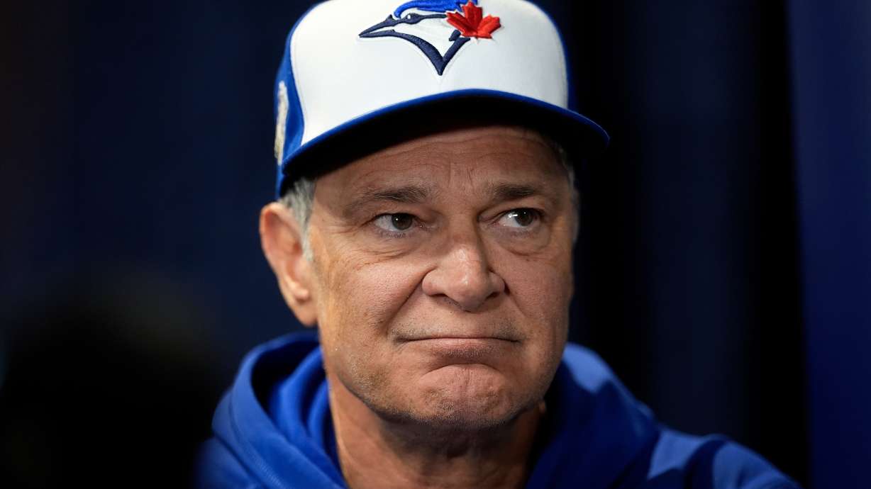 FILE - Toronto Blue Jays bench coach Don Mattingly speaks during a World Series baseball media day, Thursday, Oct. 23, 2025, in Toronto.