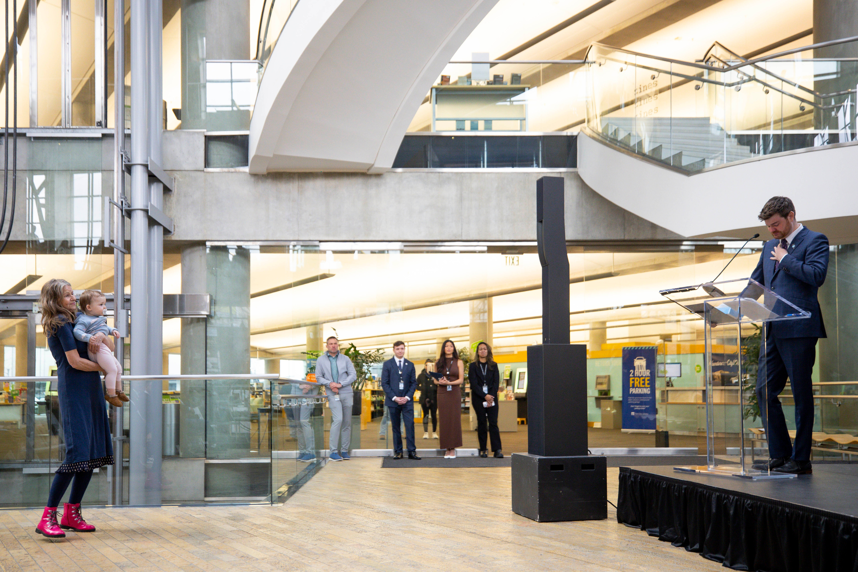 Salt Lake City Councilman Chris Wharton gets emotional while speaking after taking the oath of office during an inauguration event at the Salt Lake City Public Library in Salt Lake City on Monday.