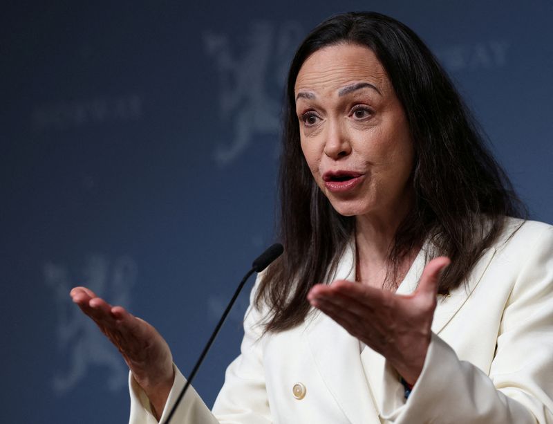 Nobel Peace Prize laureate and Venezuelan opposition leader Maria Corina Machado speaks during a press conference in Oslo, Norway Dec. 11, 2025.