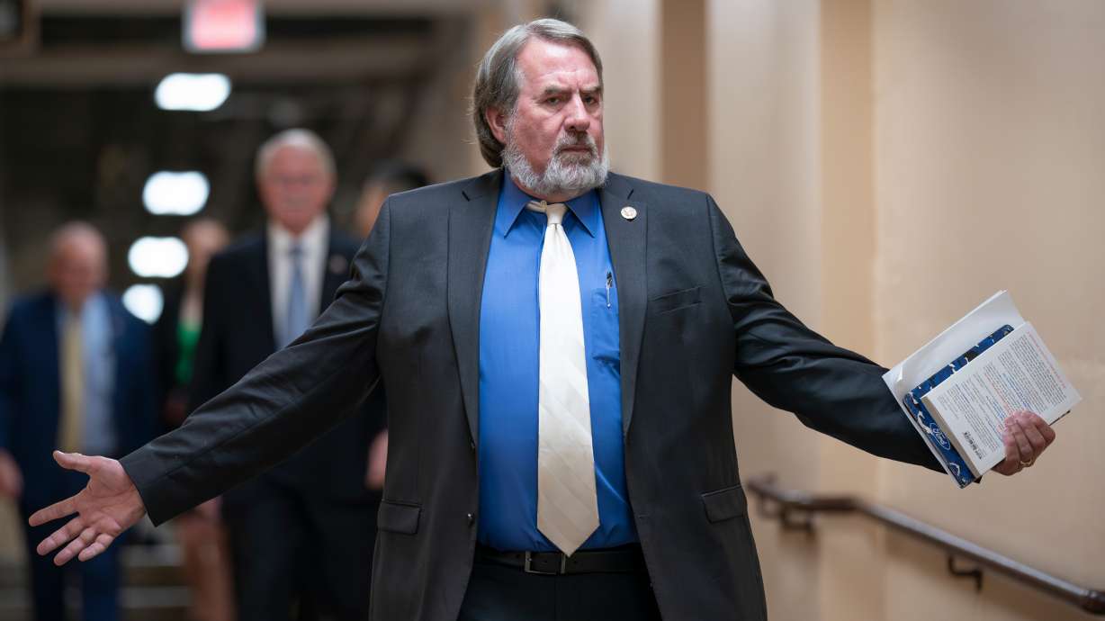 Rep. Doug LaMalfa, R-Calif., a member of the House Agriculture Committee, arrives for a closed-door meeting with Speaker of the House Kevin McCarthy, R-Calif., and fellow Republicans, at the Capitol in Washington, June 13, 2023.