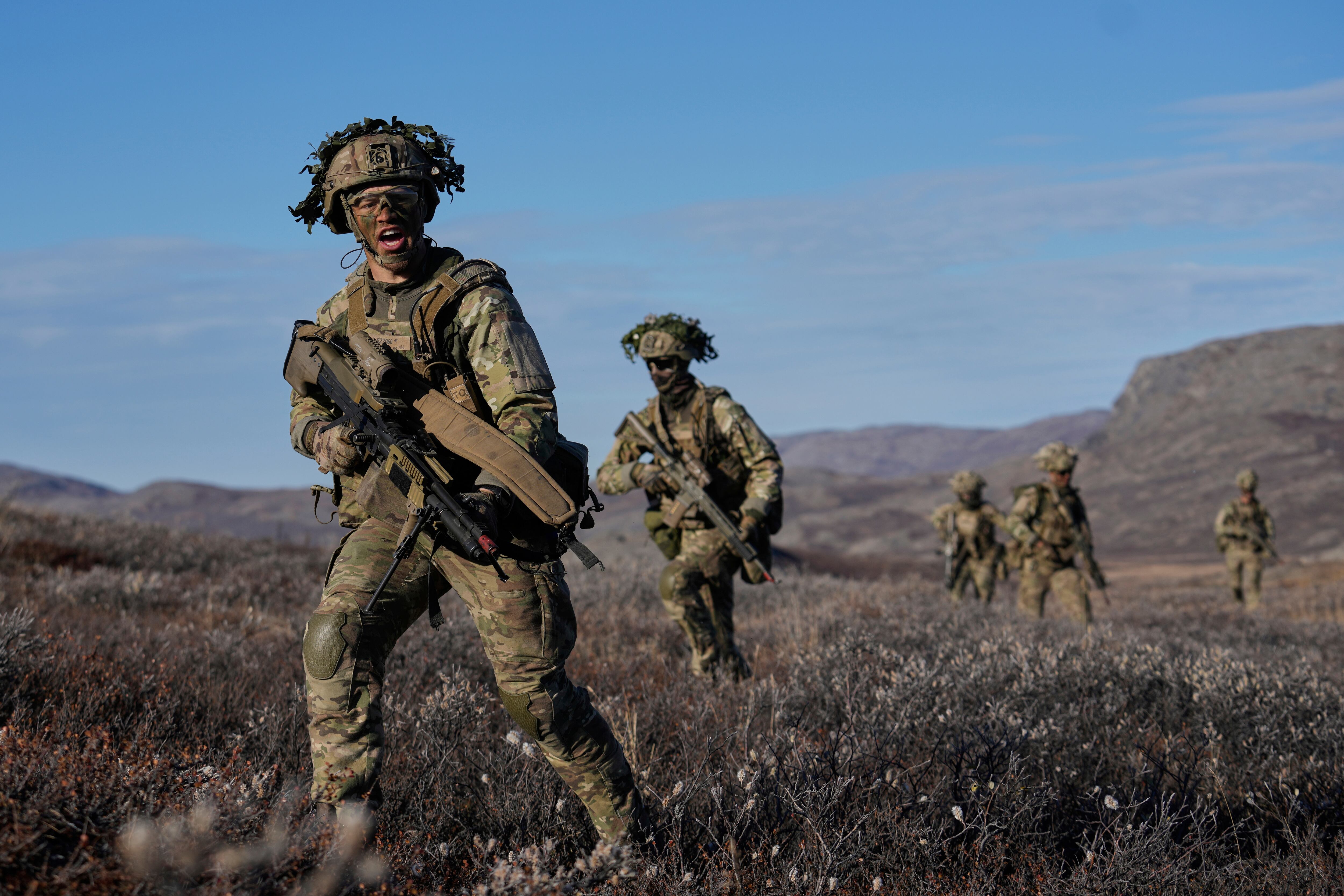 Danish military forces participate in an exercise with hundreds of troops from several European NATO members in Kangerlussuaq, Greenland, Sept. 17.