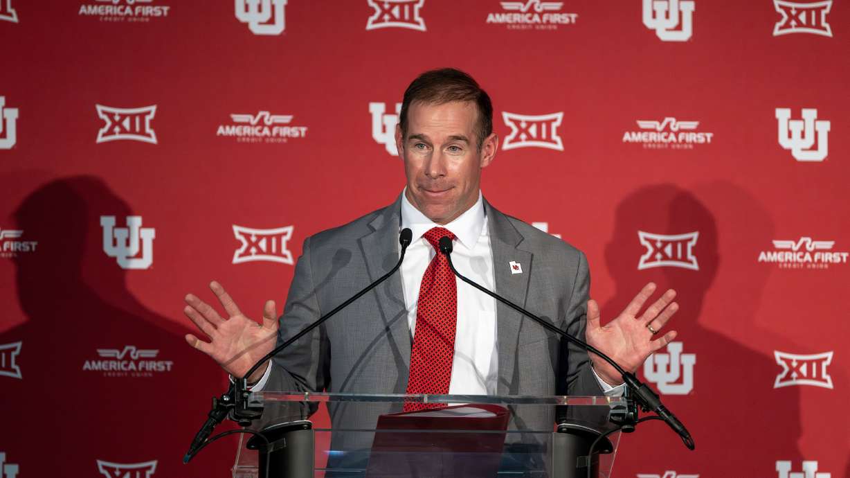 Morgan Scalley, speaks after being officially announced as the new Utah Football Head Coach, during a press conference at Rice Eccle Stadium in Salt Lake City, on Tuesday, Jan. 6, 2026.