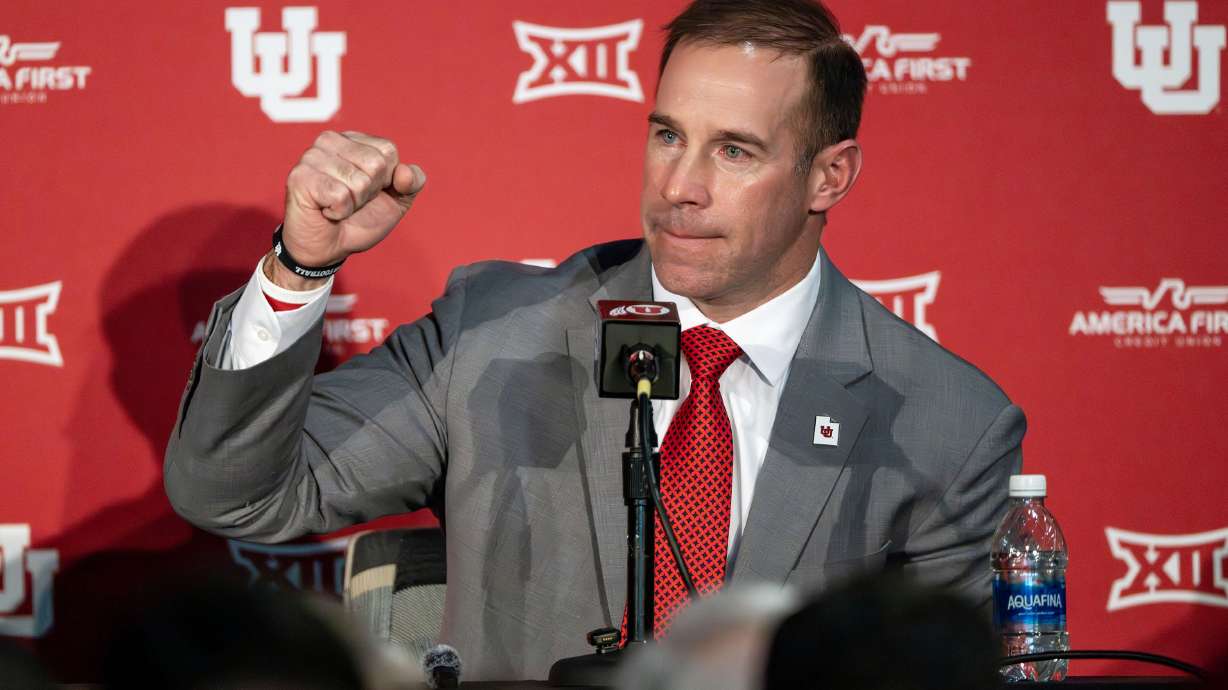 Morgan Scalley, speaks after being officially announced as the new Utah Football Head Coach, during a press conference at Rice Eccle Stadium in Salt Lake City, on Tuesday, Jan. 6, 2026.
