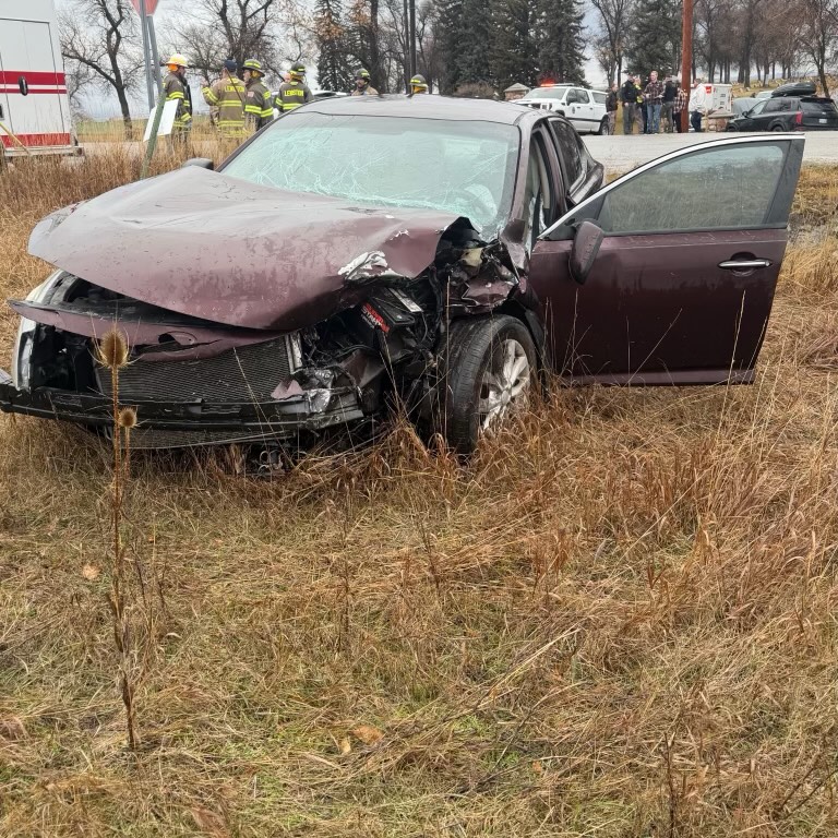 Damage left to Abby Erickson's car after a crash on Friday, Jan. 2, 2026 in Lewiston. The 19-year-old's family and community are aiding in support during her recovery.