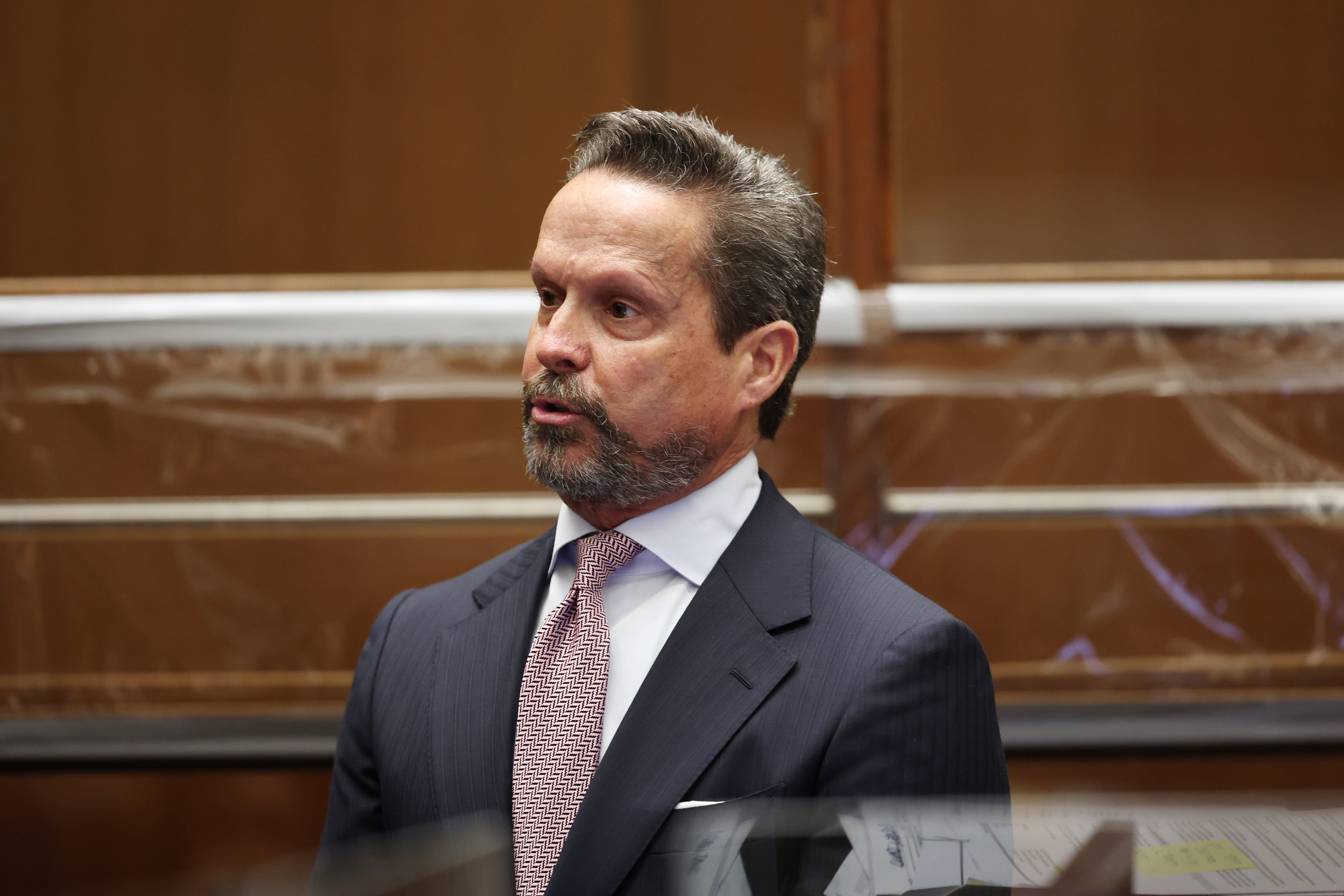 Alan Jackson, the attorney for Nick Reiner, speaks during Reiner's arraignment on murder charges for the deaths of his parents, Rob and Michele Reiner, Wednesday, in Los Angeles. Jackson abruptly withdrew from the case without citing a reason.