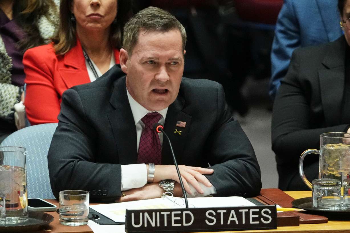 United States' Ambassador to the United Nations Michael Waltz addresses the Security Council, Jan. 5, at U.N. headquarters. Waltz and Iranian Ambassador Amir Saeid Iravani had a tense exchange over U.S.-Israeli strikes on Iran on Saturday.