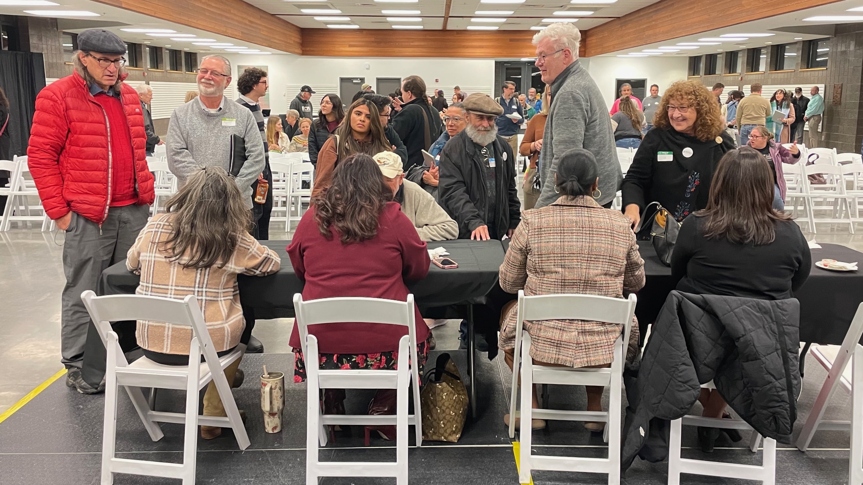 Democratic lawmakers Angela Romero, Sandra Hollins, Luz Escamilla and Jen Plumb, left, held a legislative forum on Tuesday at the Utah State Fairpark. A proposed homeless facility was a big focus at the forum.