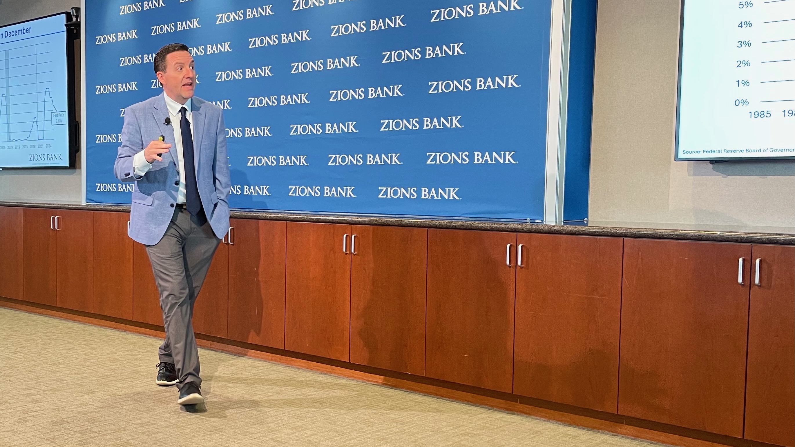 Zions Bank senior economist Robert Spendlove offered a presentation on Utah's economic outlook for 2026 on Wednesday at bank headquarters in Salt Lake City.