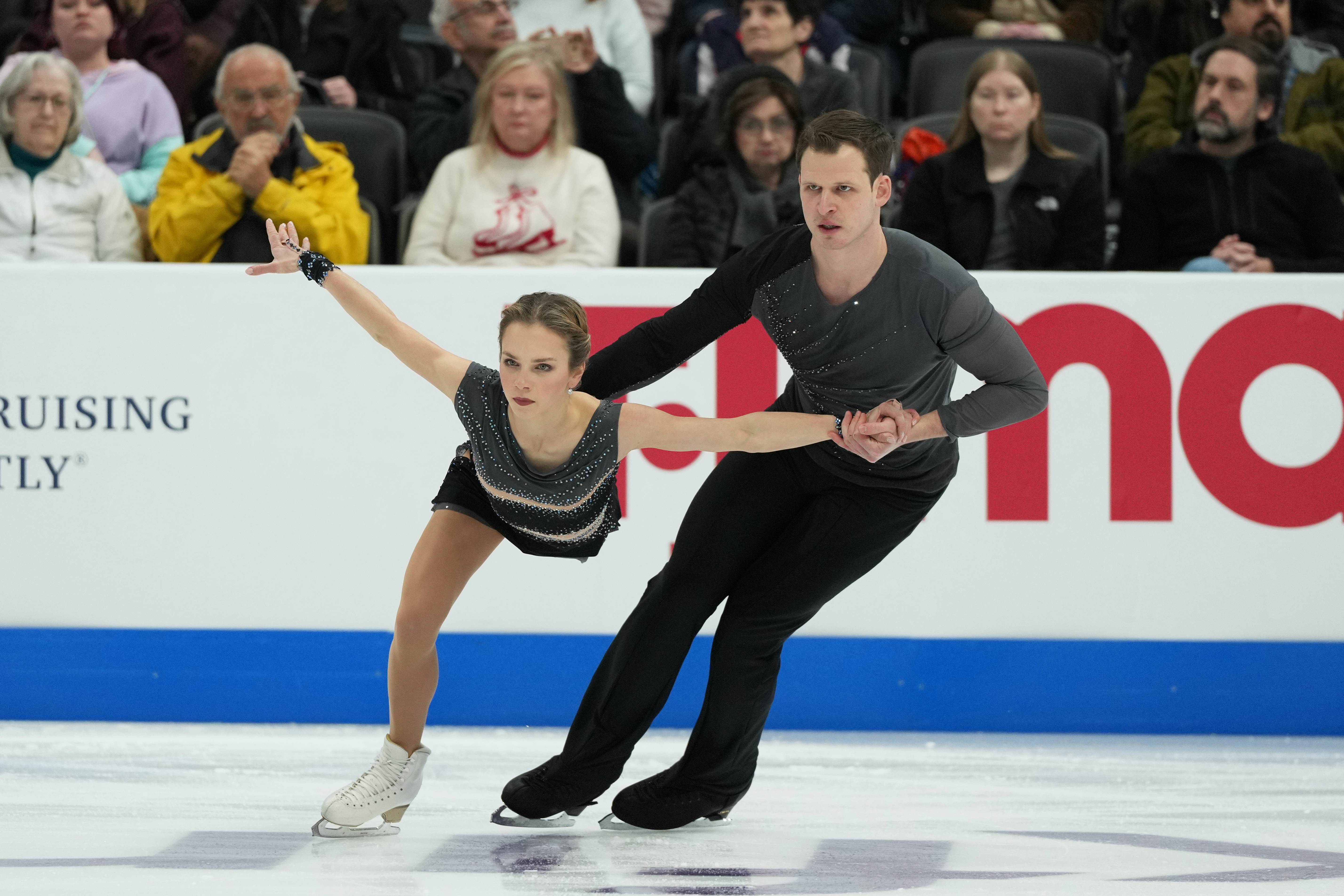 Alisa Efimova and Misha Mitrofanov compete during the pairs short program at the U.S. Figure Skating Championships, Wednesday, Jan. 7, 2026, in St. Louis.