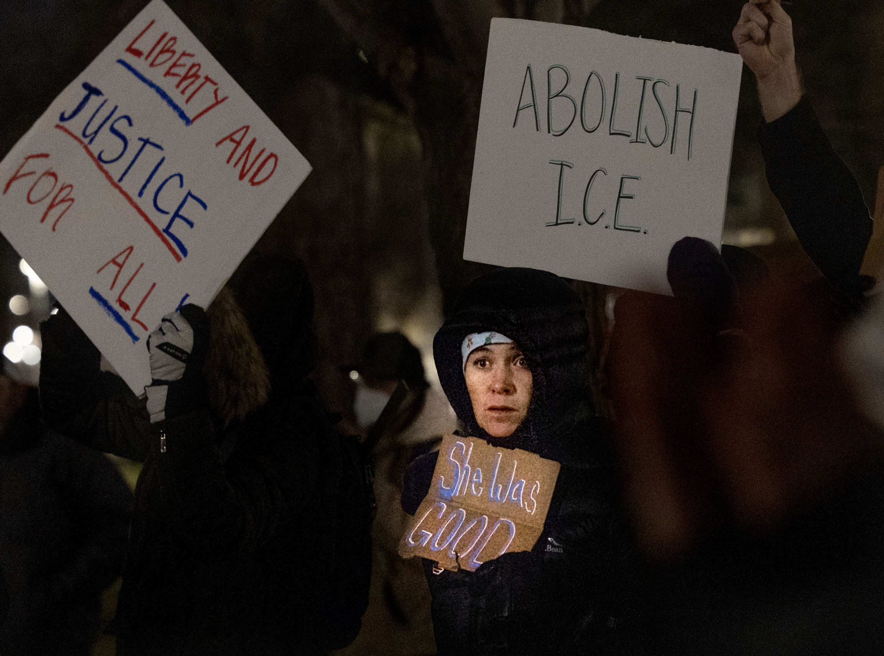 People attend an anti-ICE rally at Pioneer Park in Salt Lake City on Thursday, in response to the shooting of Renee Good by ICE officials in Minneapolis on Wednesday.