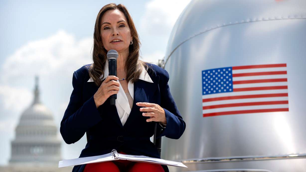 Rosie Rios speaks during an event for the "Our American Story" oral and visual history project ahead of the 250th anniversary of the United States in 2026, on the National Mall, July 28, in Washington. Residents nationwide are invited to get involved.